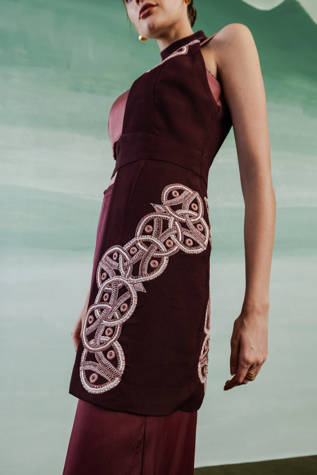 Asymmetric Embroidered Half Jacket – Aurelian - Wine Berry
