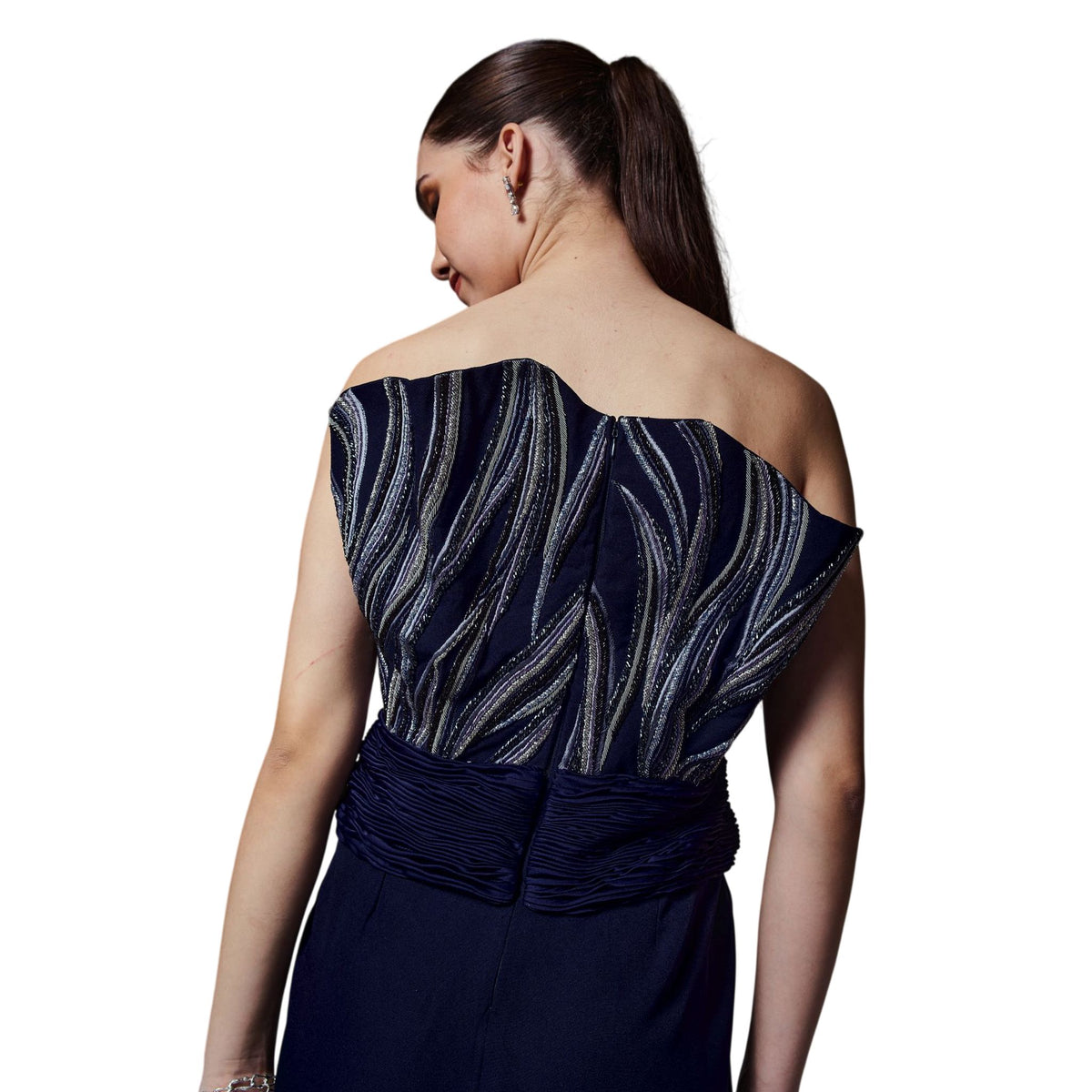 Off-Shoulder Embroidered Gown – Rivulet - Blue