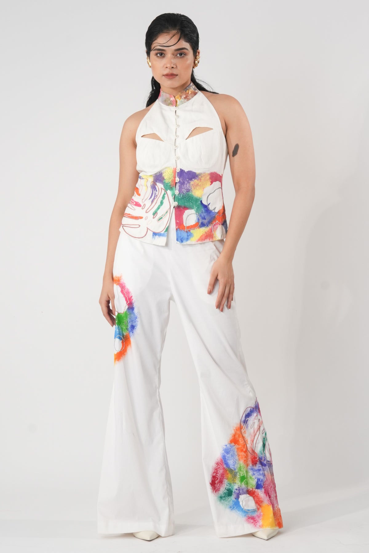 Halter Neck Painted Shirt – Maple Halo - White