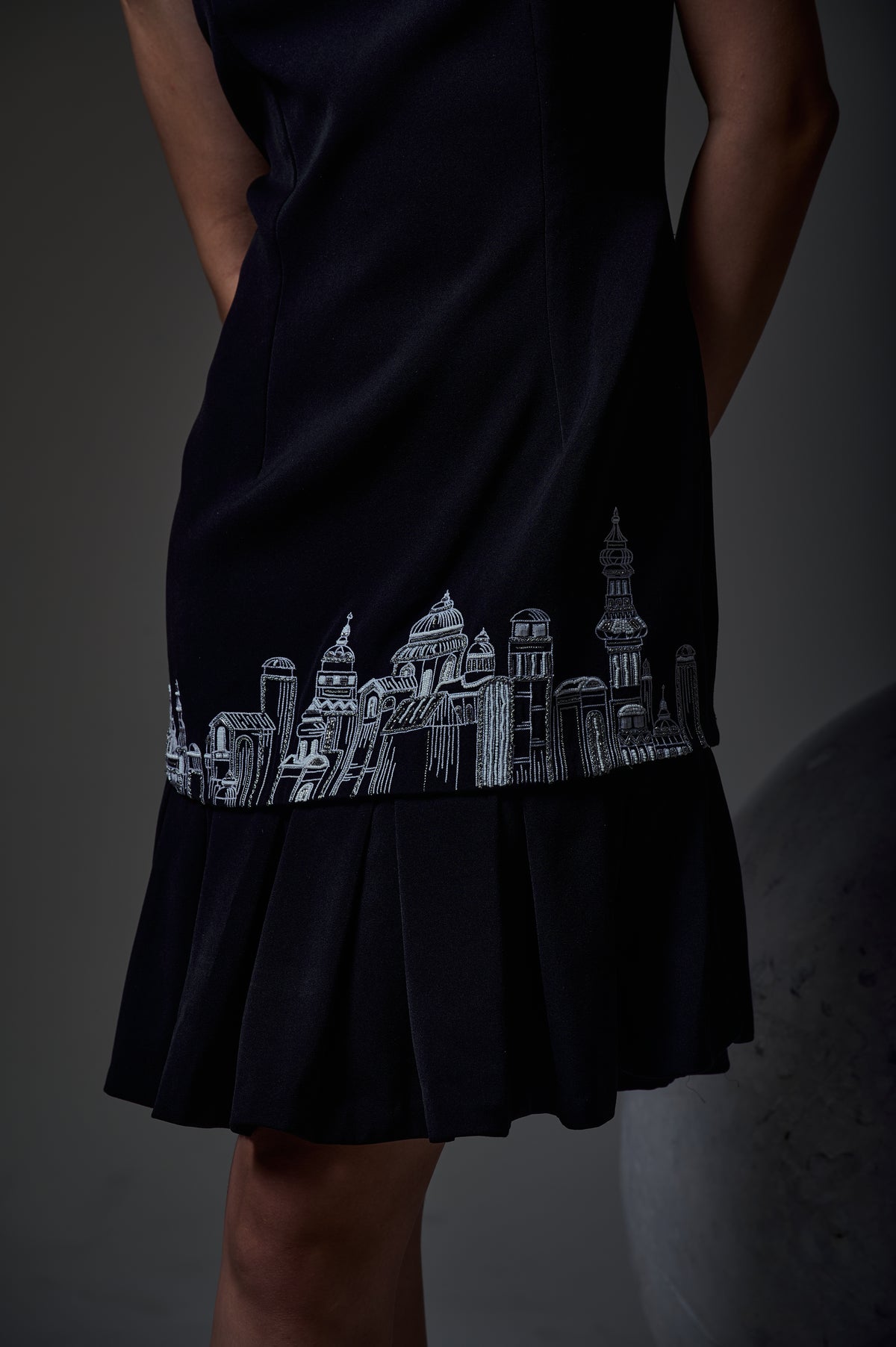 Fluted Hem Fitted Dress – Monument - Black