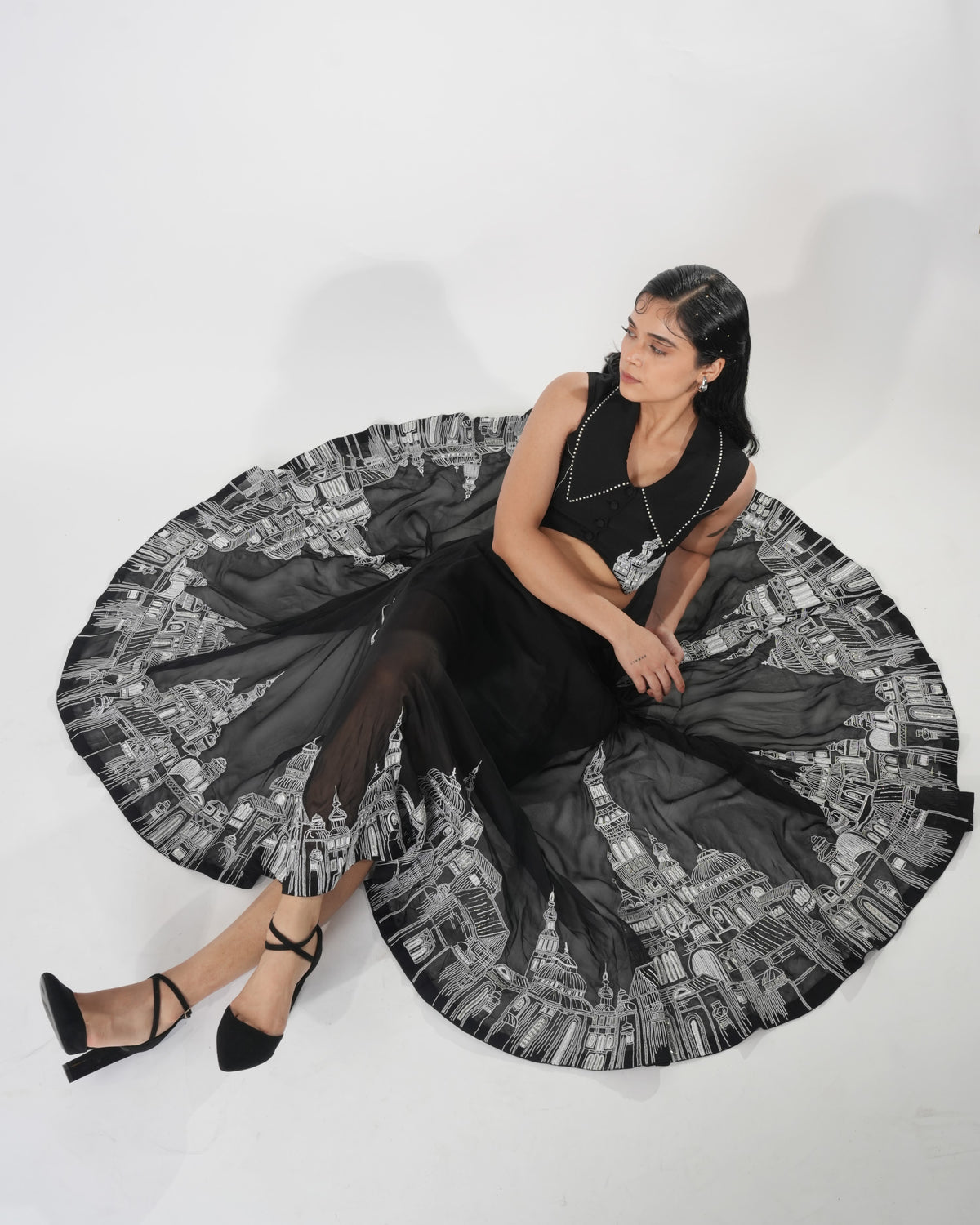 Embroidered Organza A-Line Skirt – Domus - Black