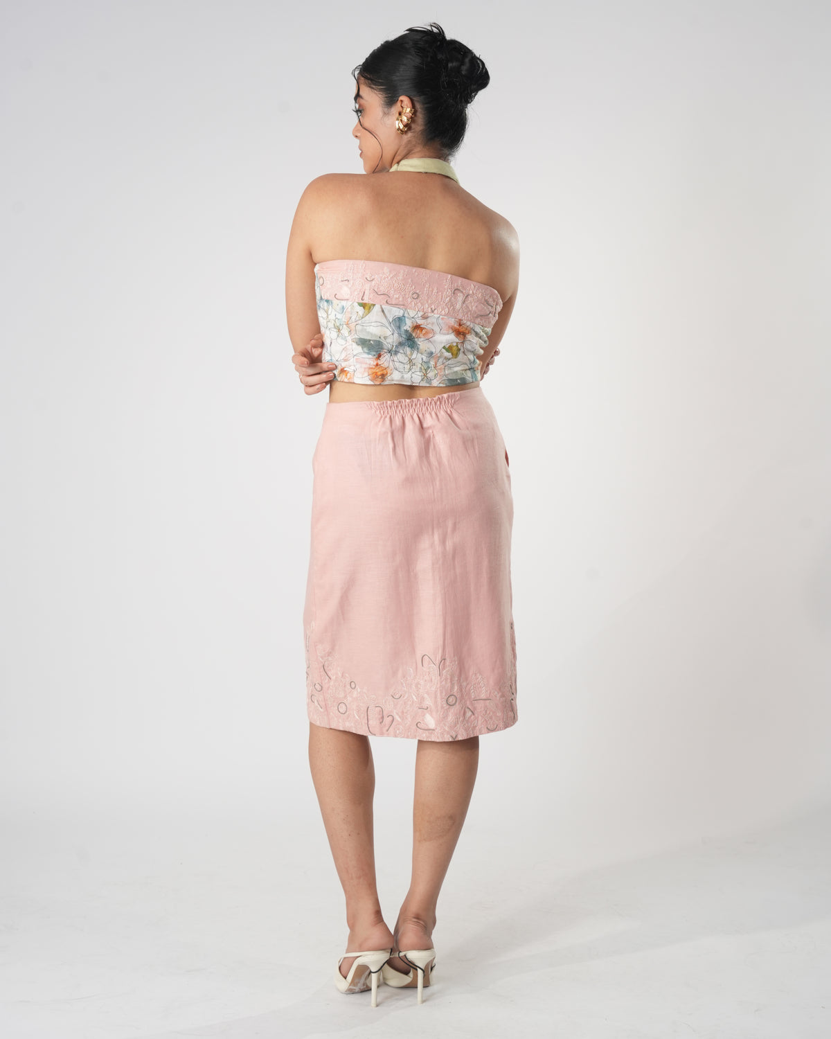 Blossom Petal Skirt in pink - curved hem with embroidered lower edge, detail view 5 of 5