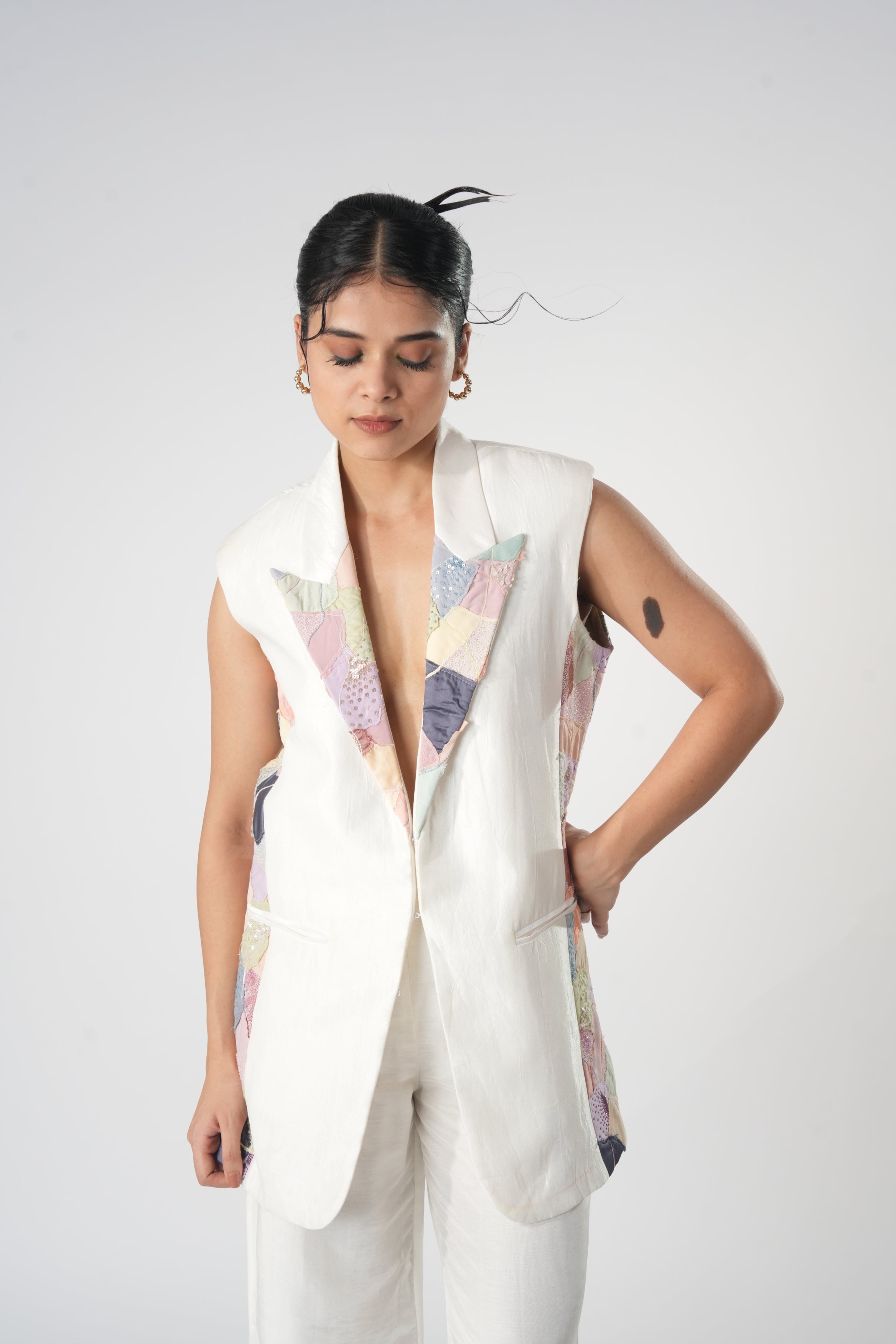 pastel mosaic longline blazer