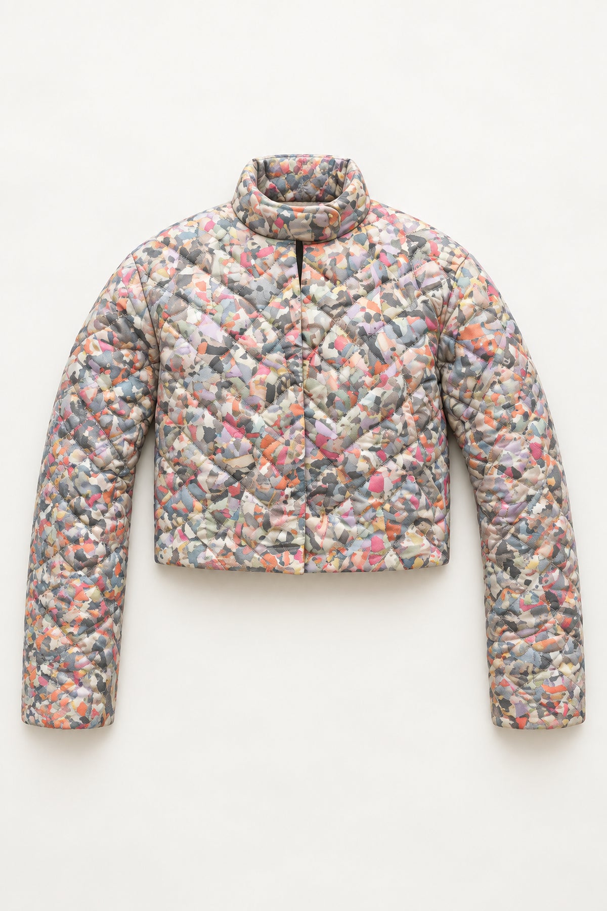 Quilted Collar Band Jacket – Quilt - Multicolour Print