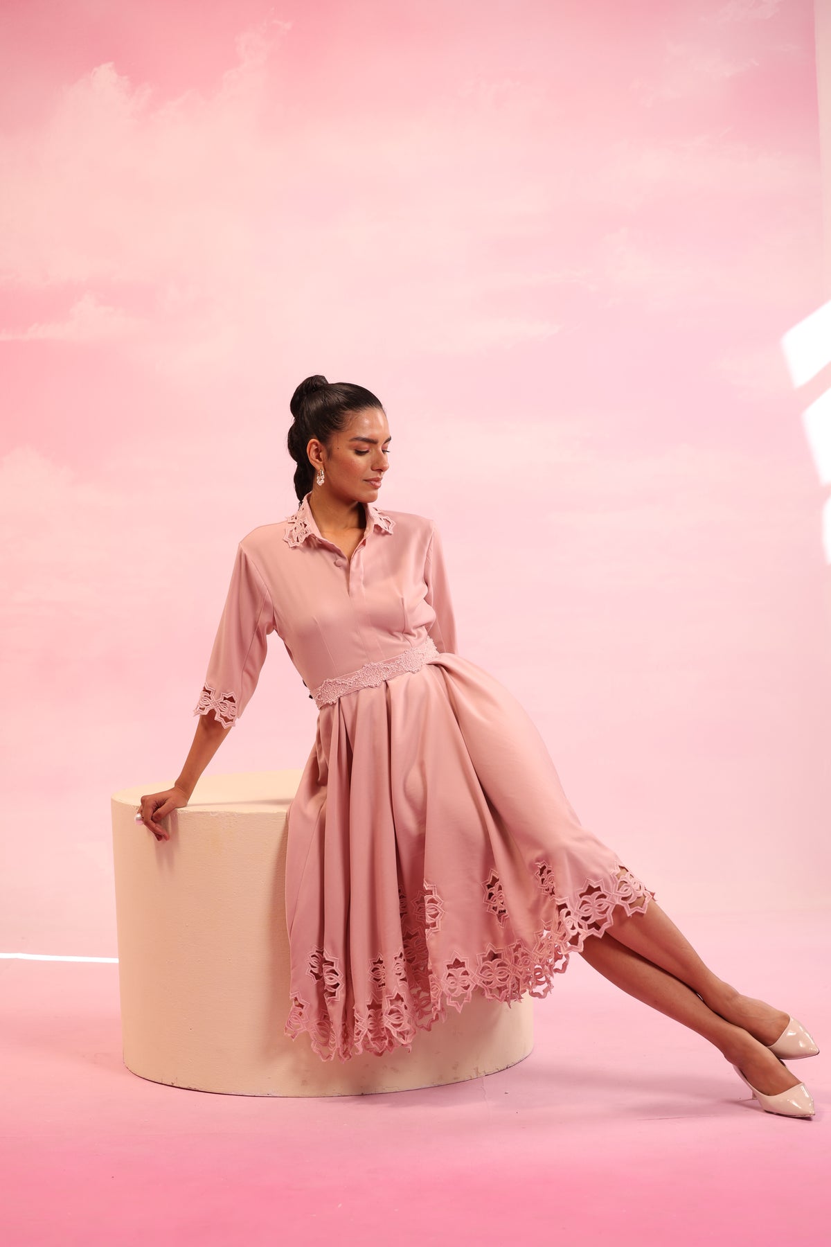 Cut-Out Shirt Skater Dress – Verdant Whirl - Pink