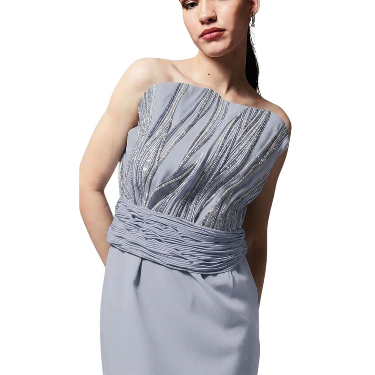 Off-Shoulder Embroidered Gown – Rivulet - Cool Grey