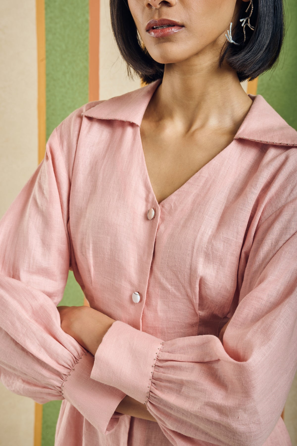 The Elara Shirt Dress – Warli - Pink