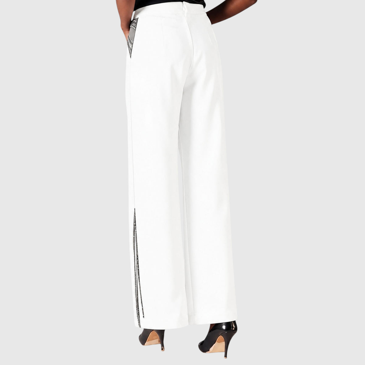 Wave Waistband Wide-Leg Trousers – Obelisk - White