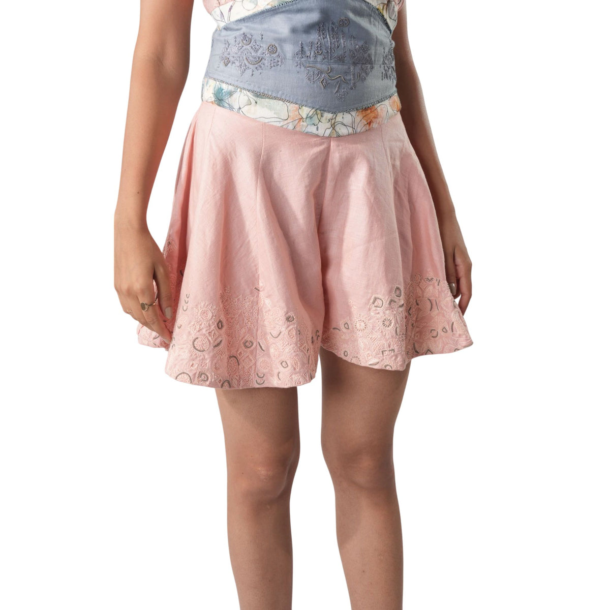 Strapless Embroidered Playsuit – Whimsy - Pink