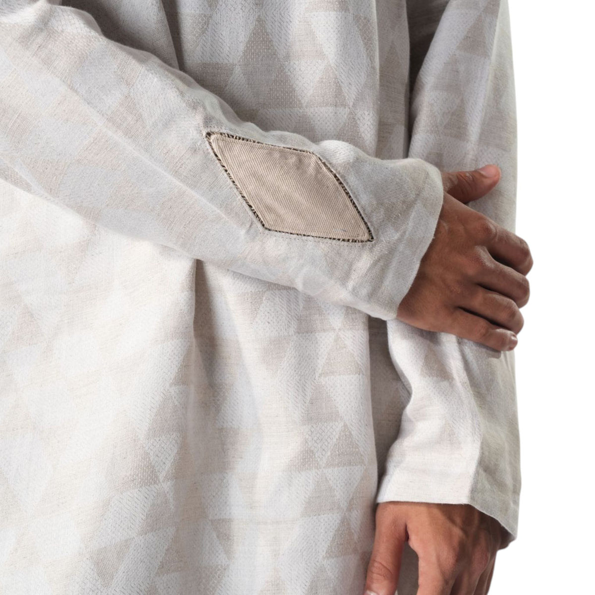 Men's Asymmetric Collar Long Kurta – Elder's Crest - Beige