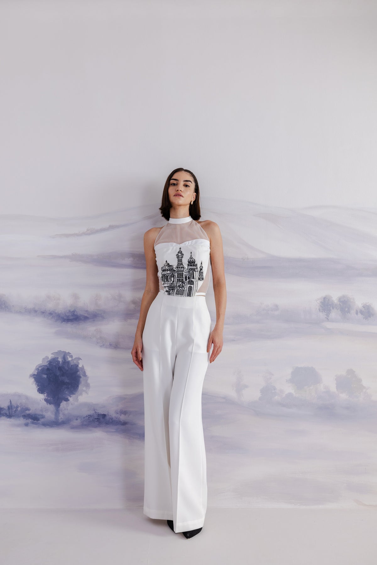 Mesh Halter Neck Corset Top – Horus - White
