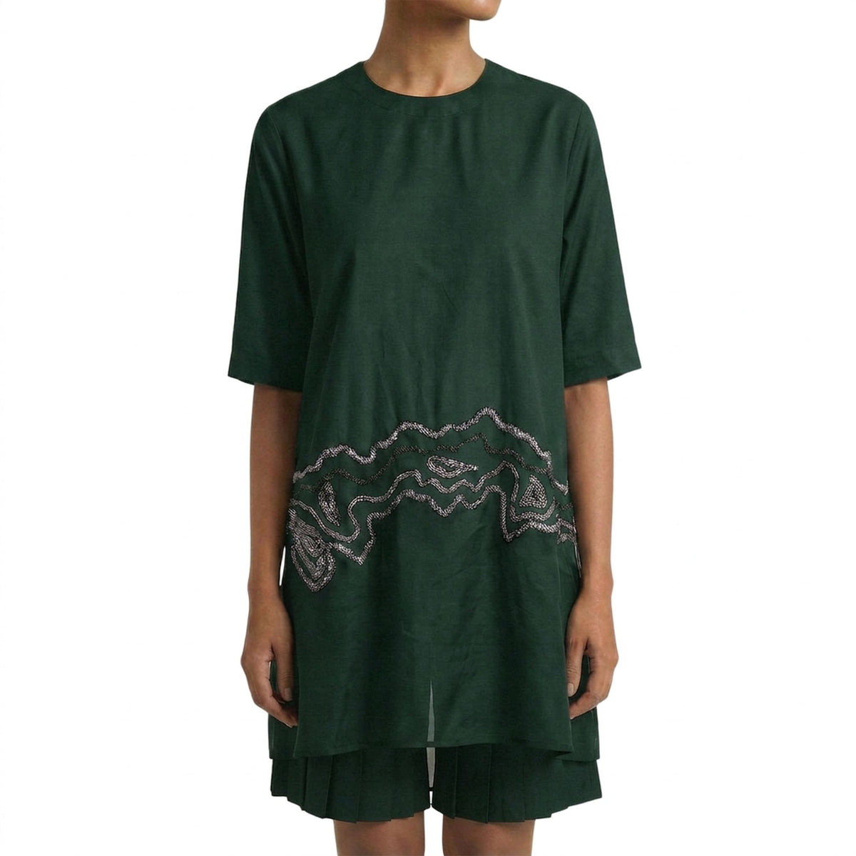 Sheer Hem Embroidered Tunic – Fluid - Dark Green