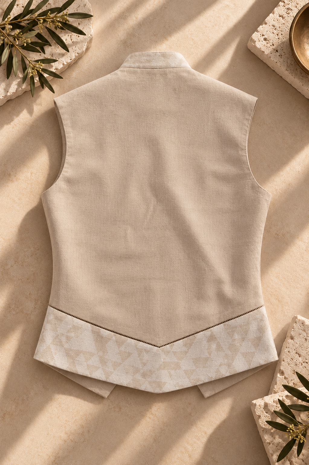 Men's Overlapped Sadri – Triangle - Beige