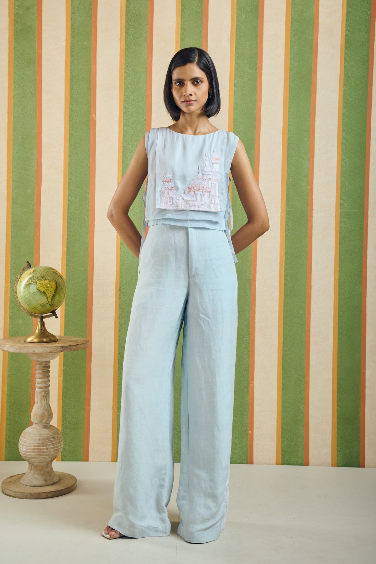 Tie-Up Organza Overlay Top – Basilica - Blue