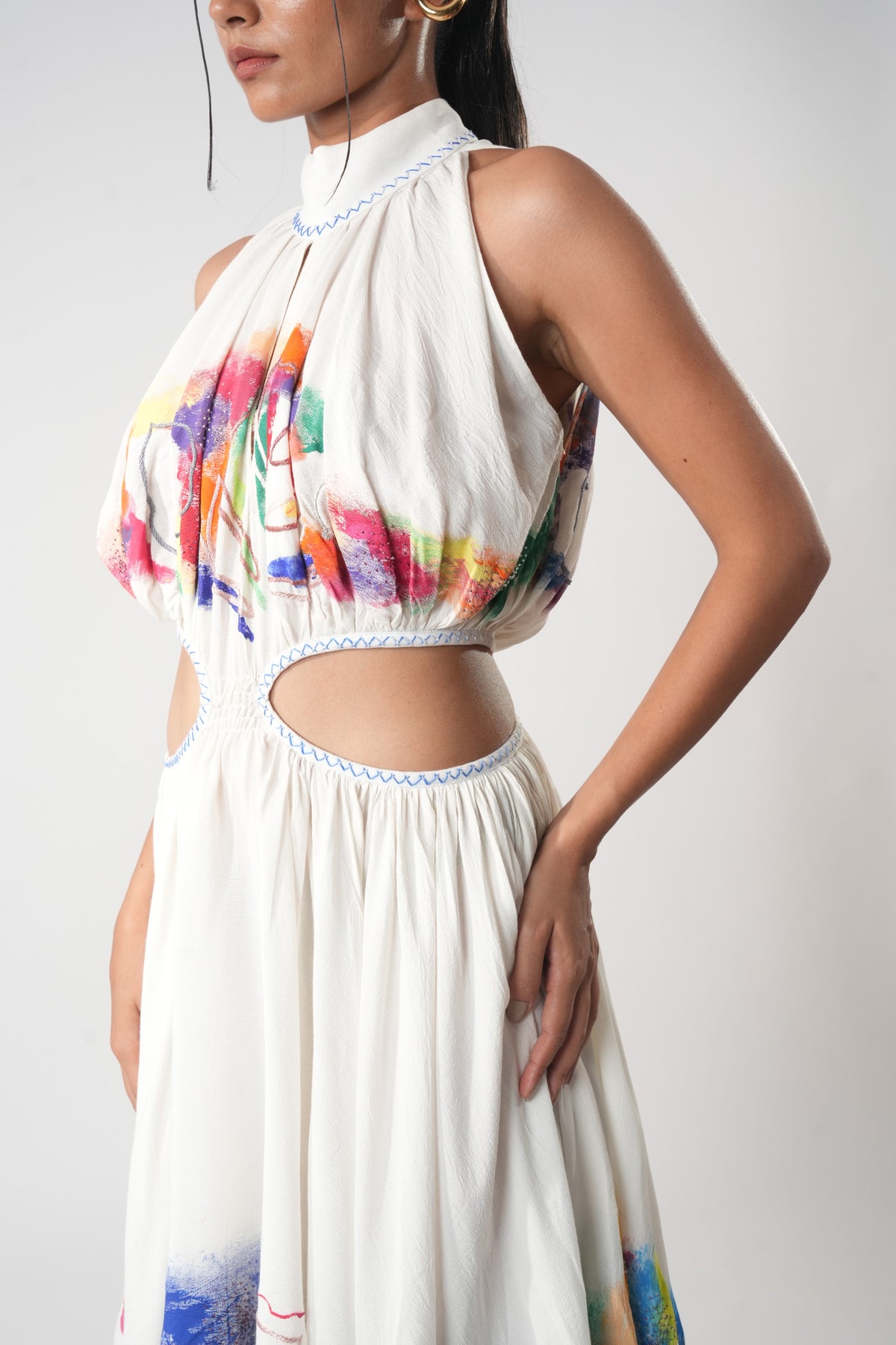 Halter Cutout Swing Dress – Whimsical - White