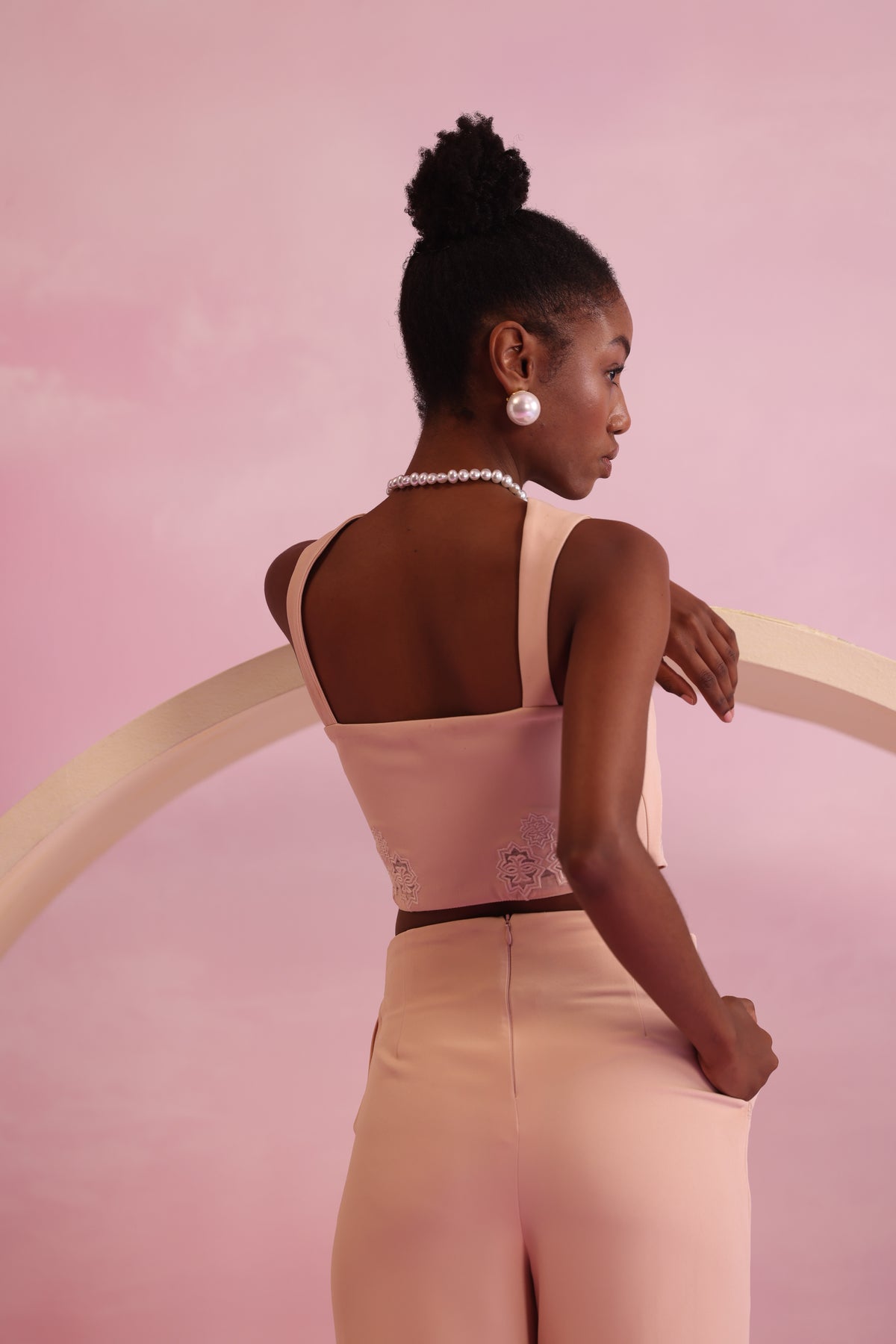 Embroidered Sweetheart Bustier – Arboreal Whisper - Peach