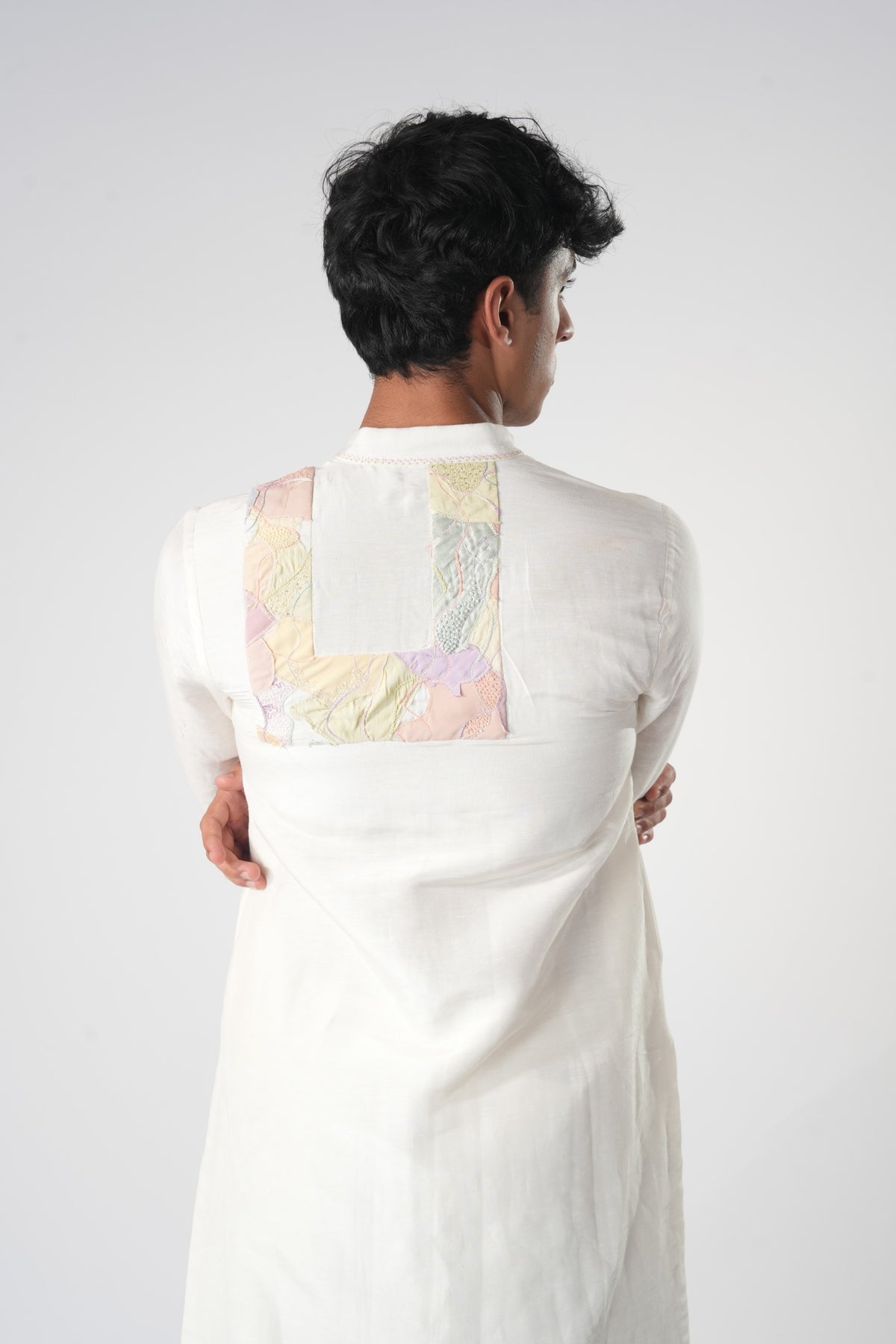 Men's Patchwork Panel Kurta – Serene - White