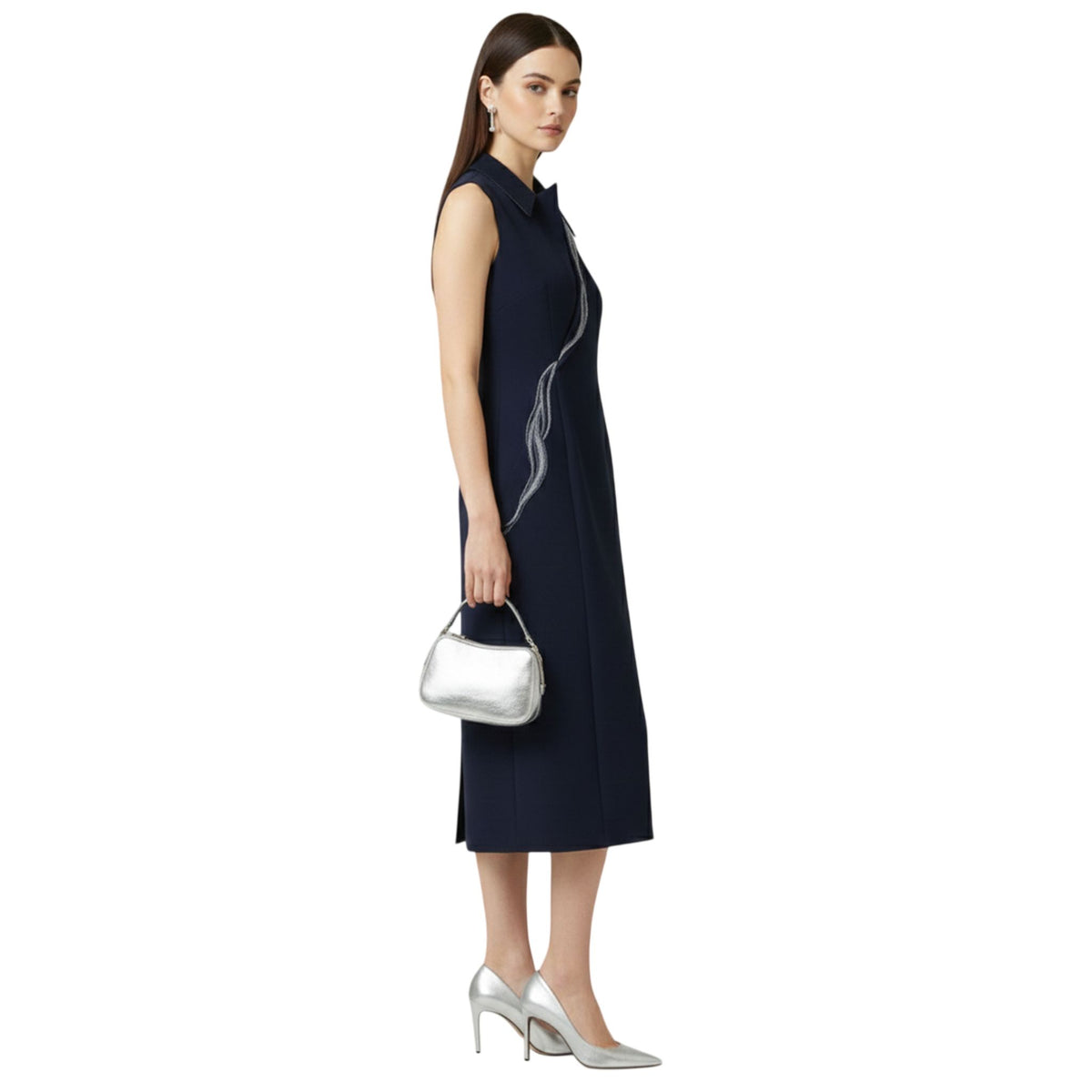 Lapel Neck Tailored Midi Dress – Powerline - Blue