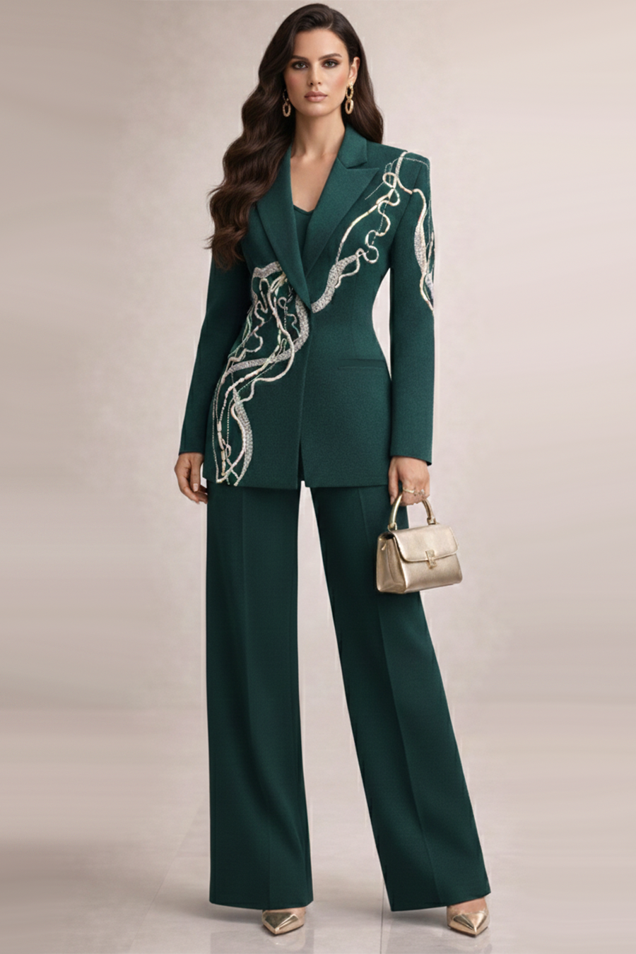 Aari Embroidered Blazer – Fern - Green