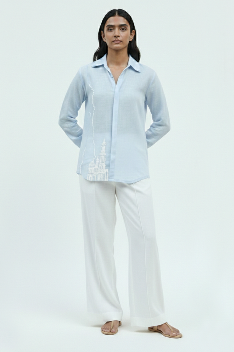 Chikankari Line Embroidered Shirt – Lucknow - Blue