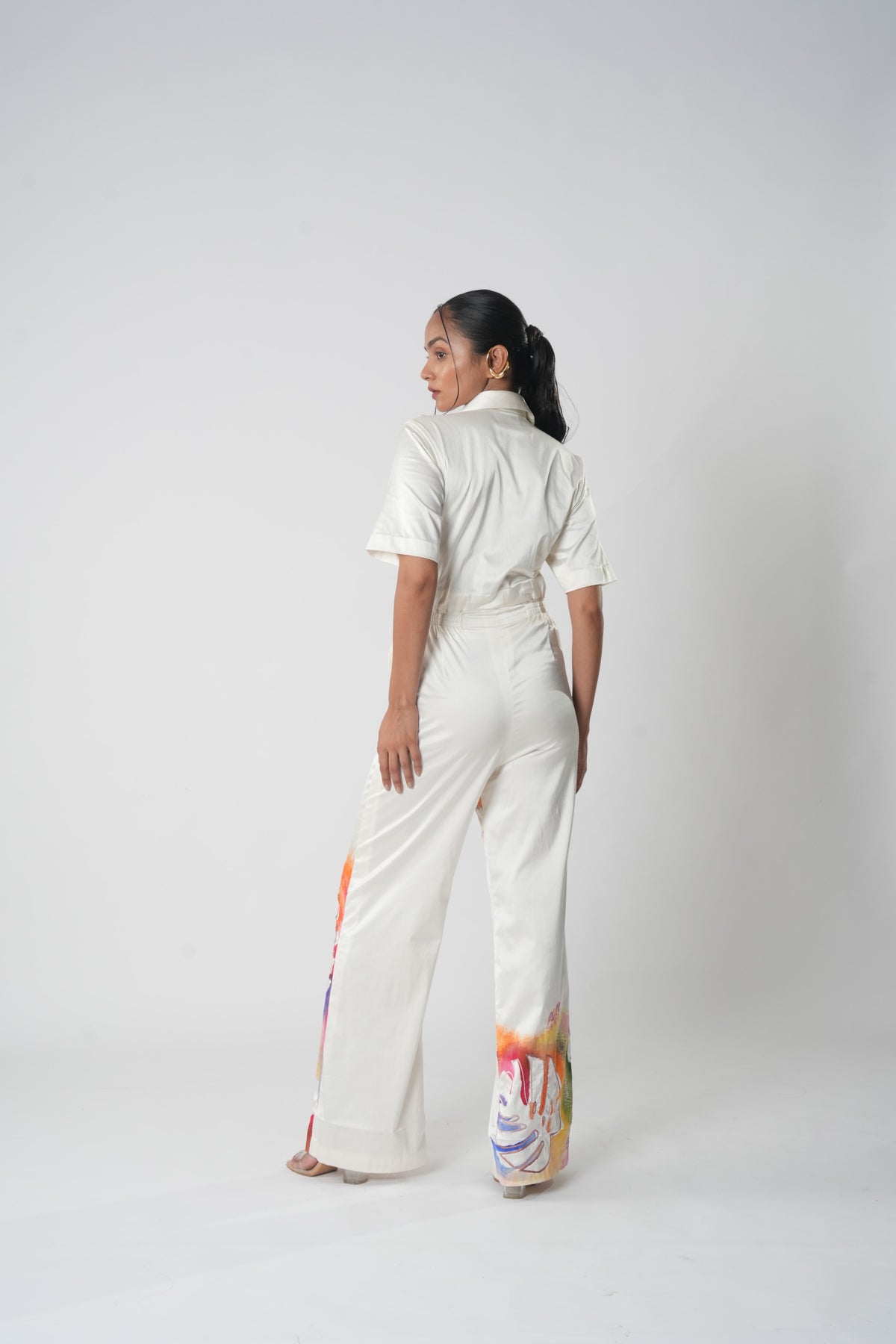 Hand-Painted Botanical Jumpsuit – Tropical Canvas - White