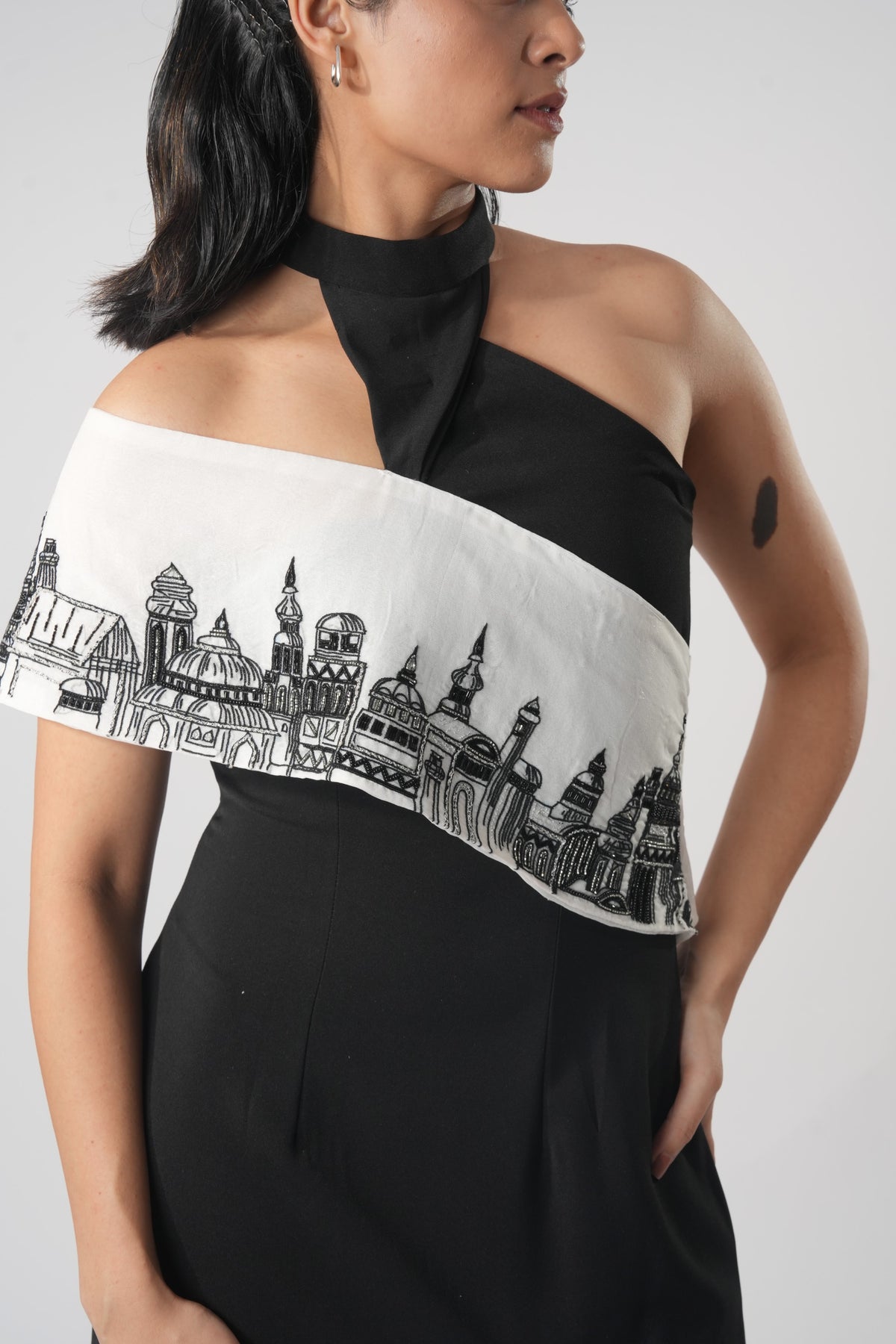 Organza Panel Bodycon Dress – Roma - Black