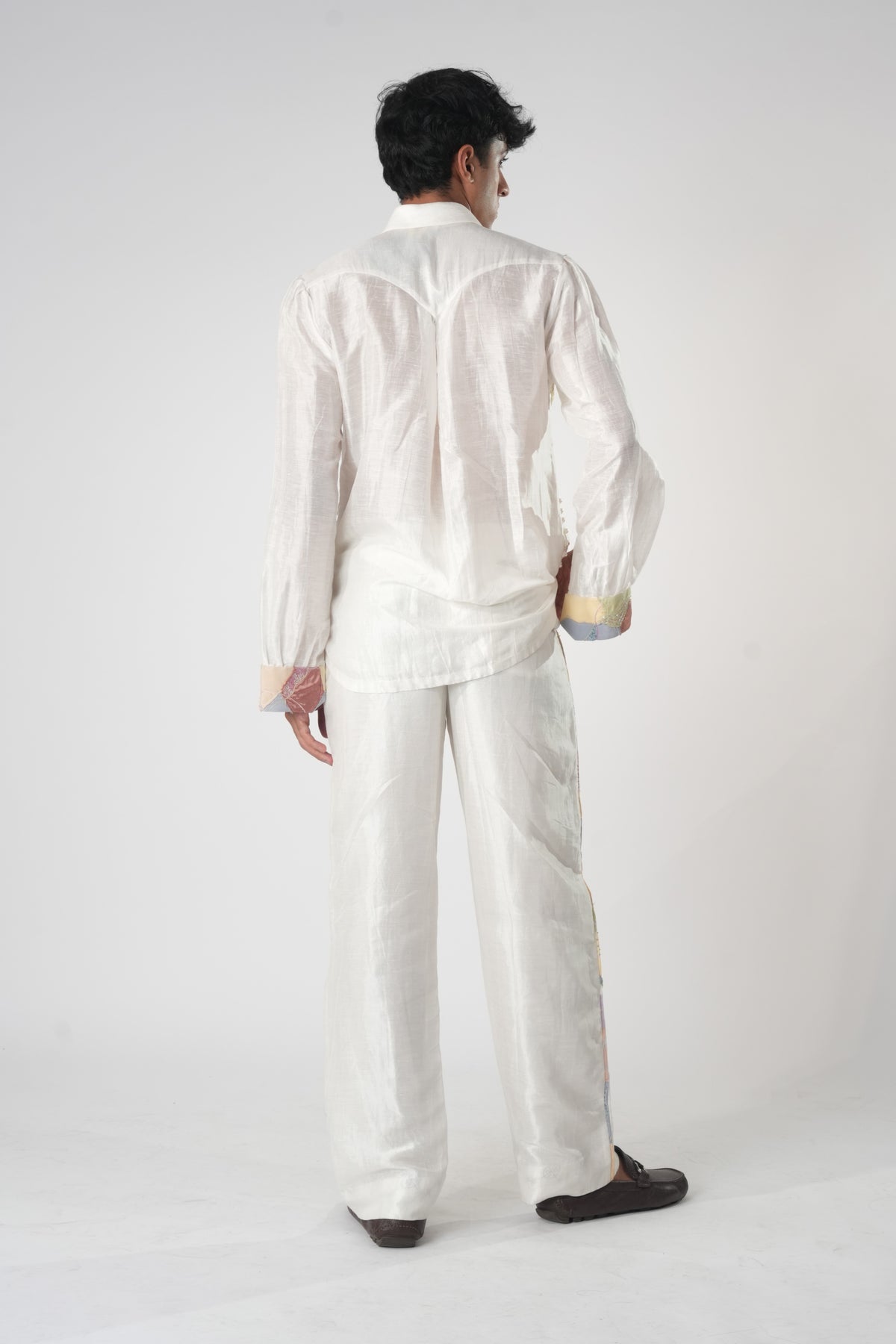 Embroidered Side Trim Linen Trousers - White
