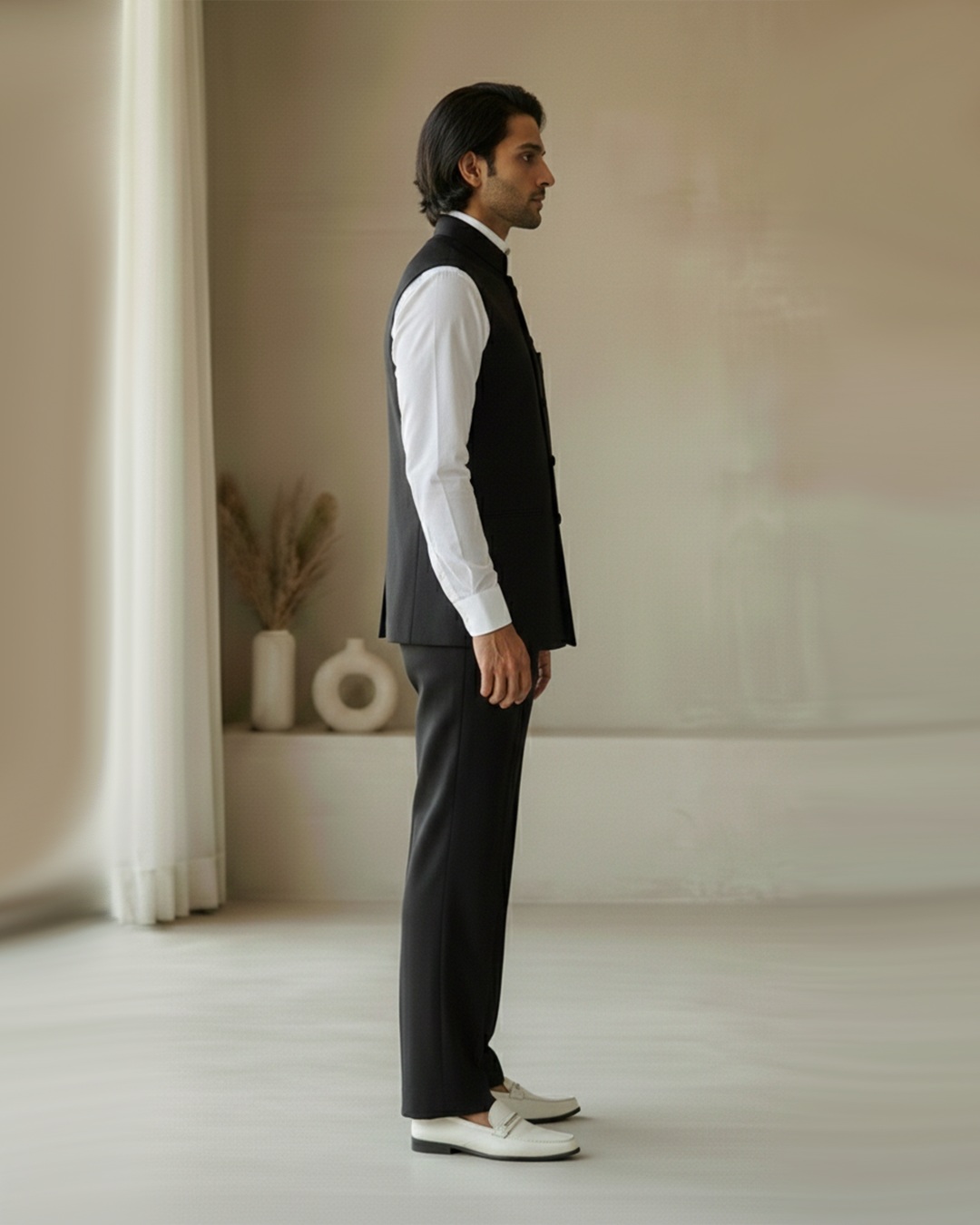 Pocket Embroidered Sadri – Regal - Black