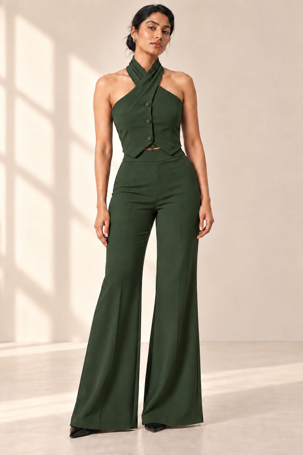 Draped Halter Neck Vest – Regal - Olive Green