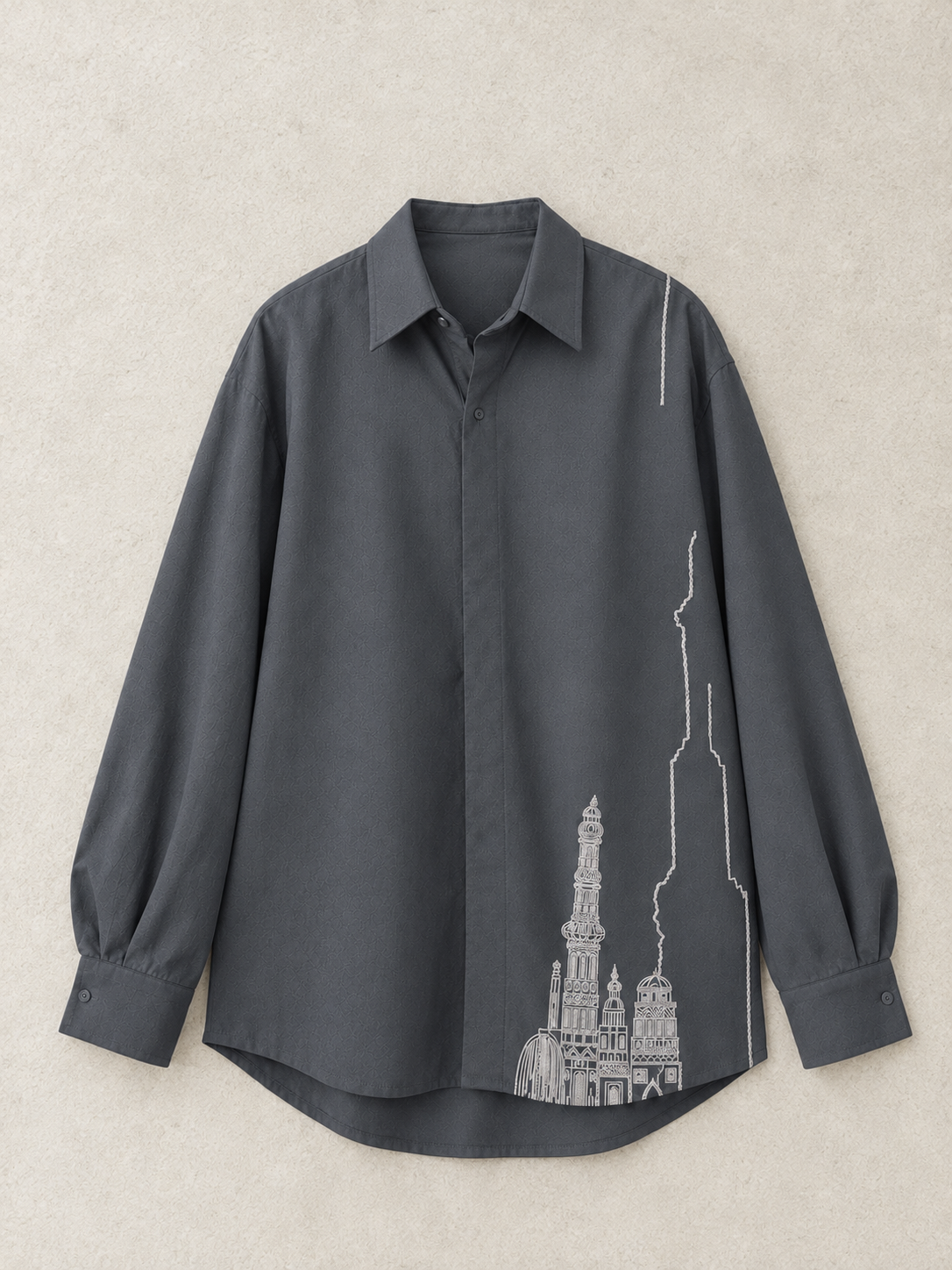 Beaded Line Embroidered Shirt – Feather - Underworld Grey