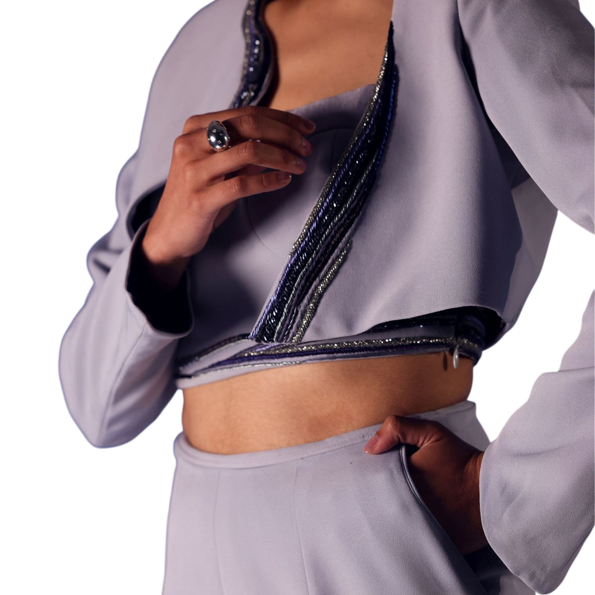 Structured Crop Blazer – Seraphina - Cool Grey