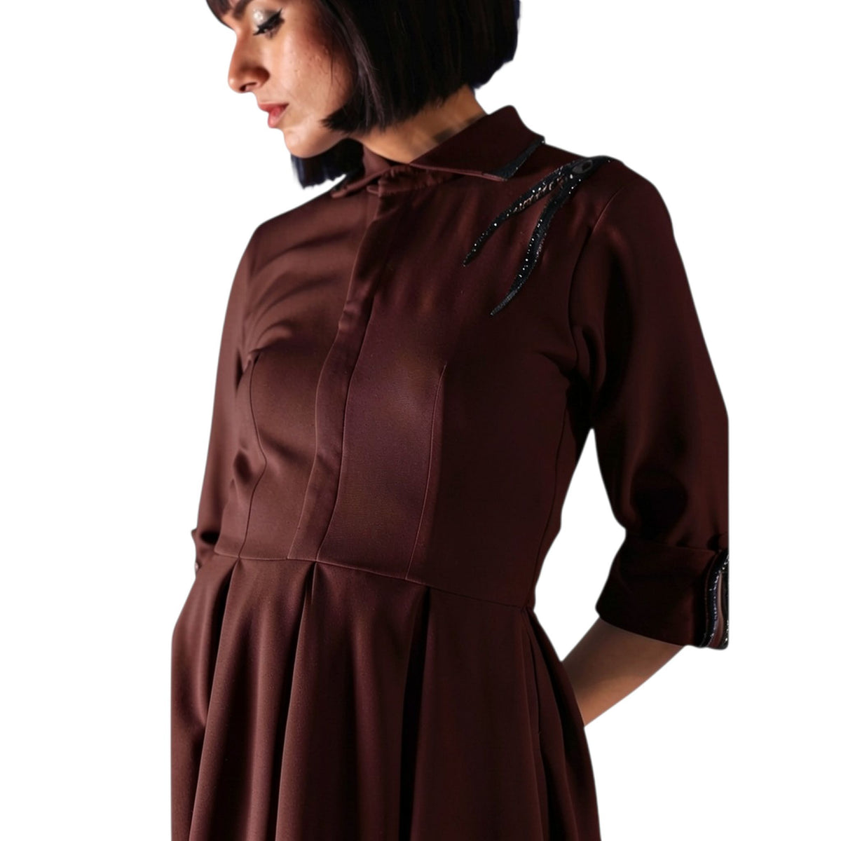 Collared Button-Down Skater Dress – Amunet - Wine