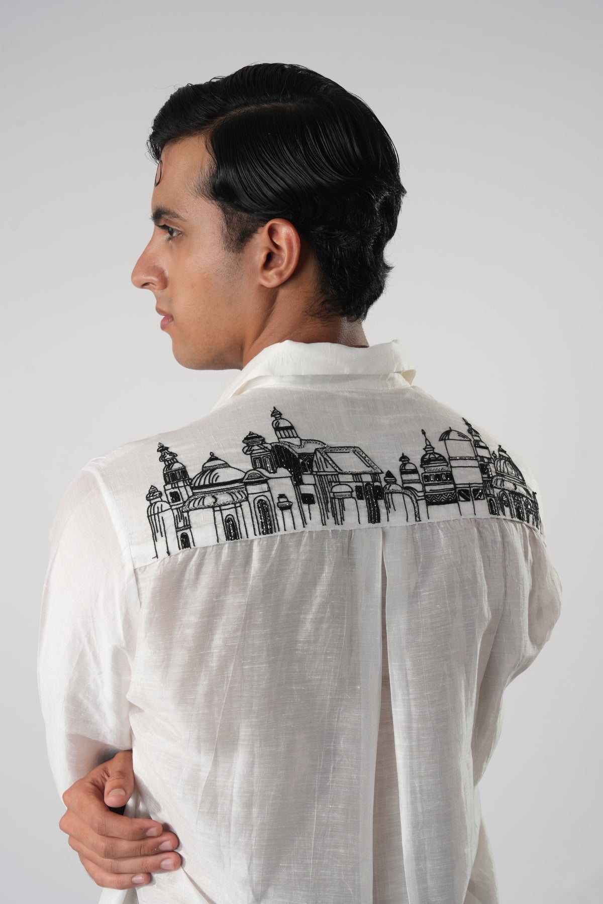Men's Embroidered Cotton Silk Shirt – Veneziano - White