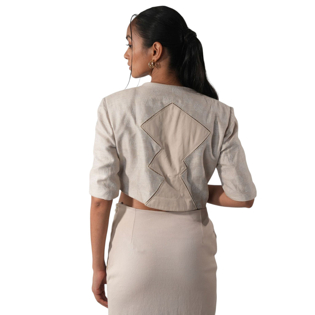Zig-Zag Asymmetric Crop Jacket – Astral - Beige