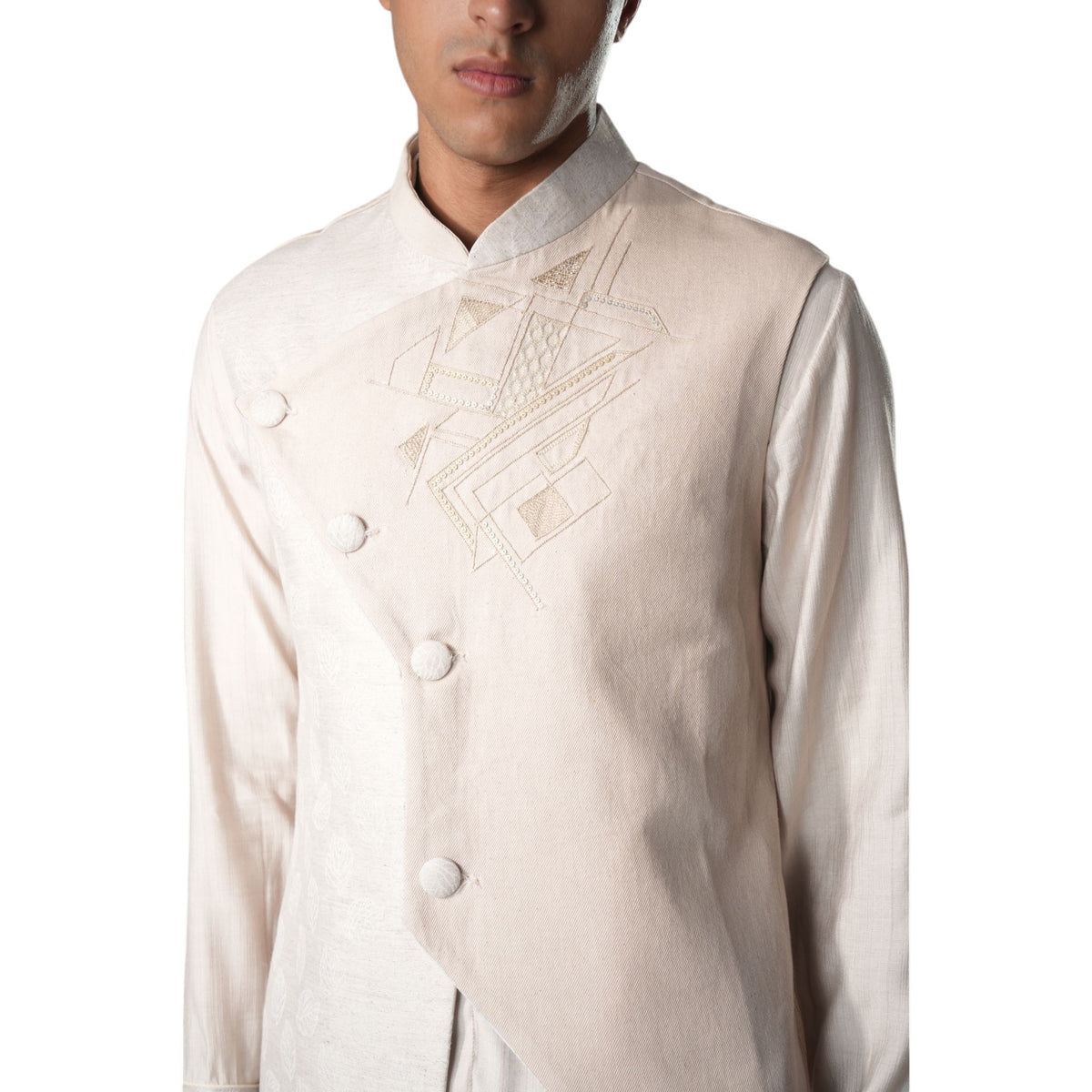 Men's Asymmetric Denim Sadri – Nocturnal - Beige