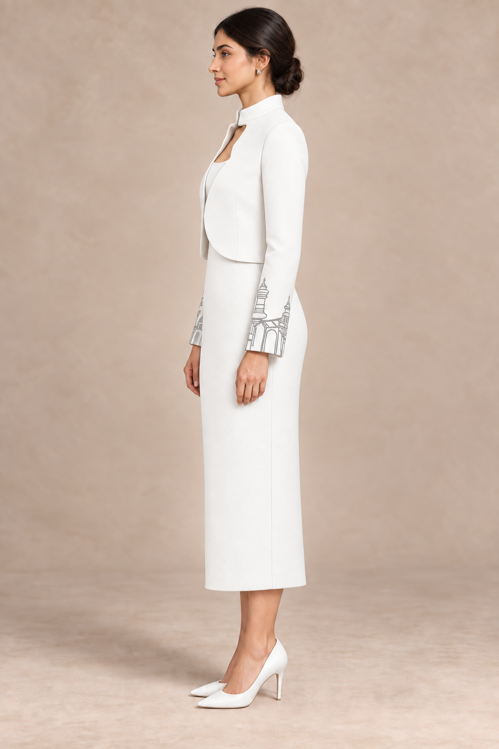 Cuff Embroidered Crop Jacket – Vault - White