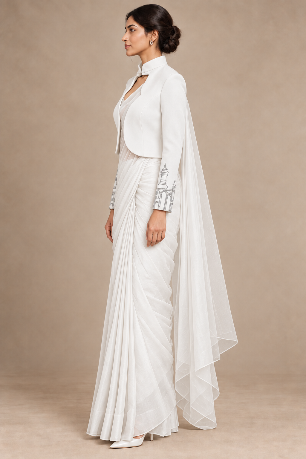 Cuff Embroidered Crop Jacket – Vault - White