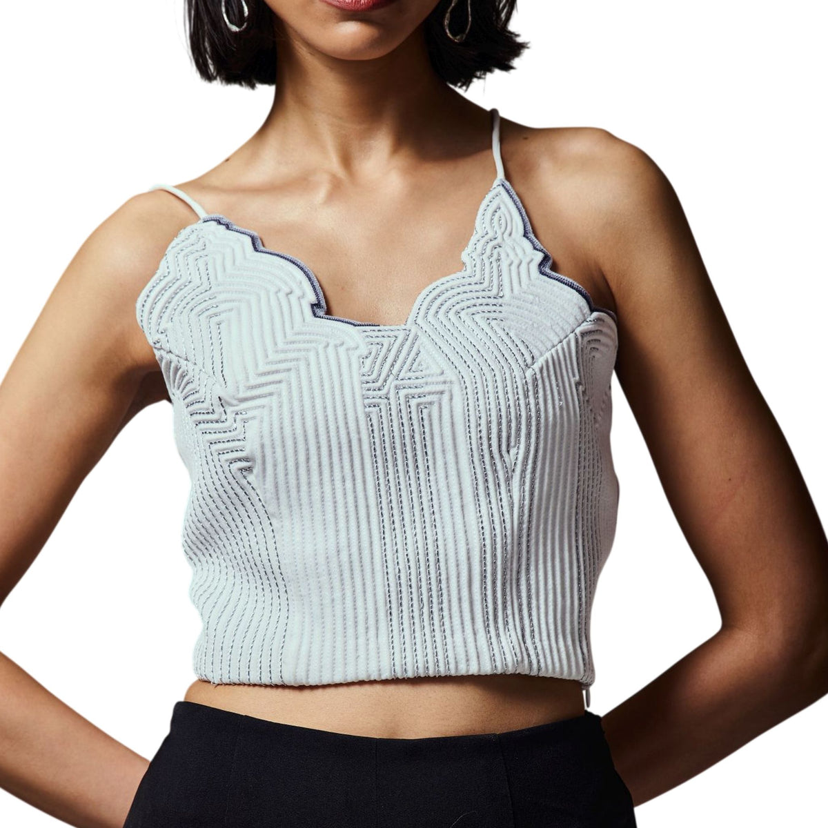 Asymmetric Neckline Crop Top – Horizon - White