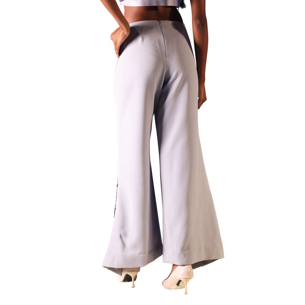 Overlap Slit Wide-Leg Trousers – Heba - Cool Grey
