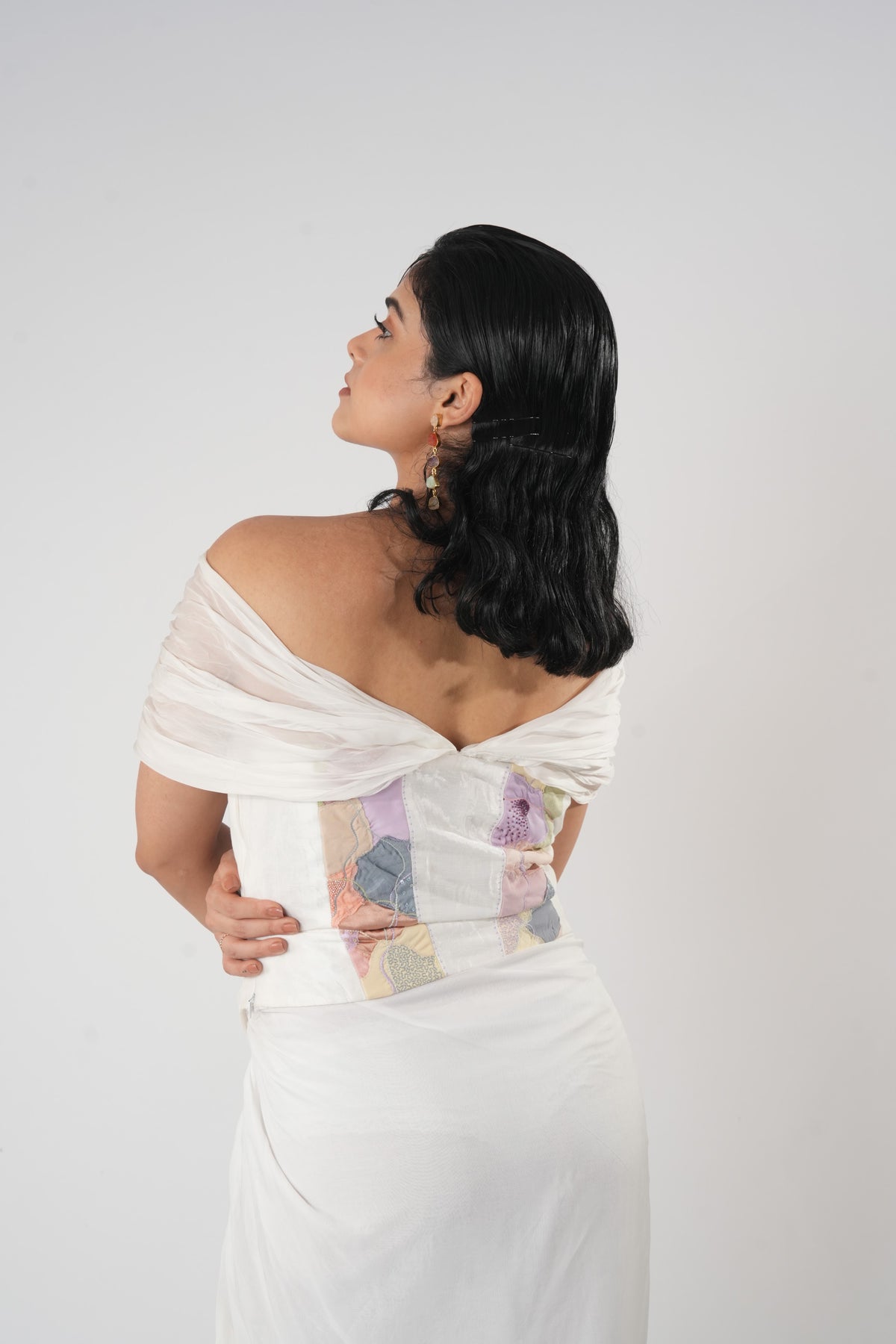 Off-Shoulder Patchwork Corset – Twilight - White