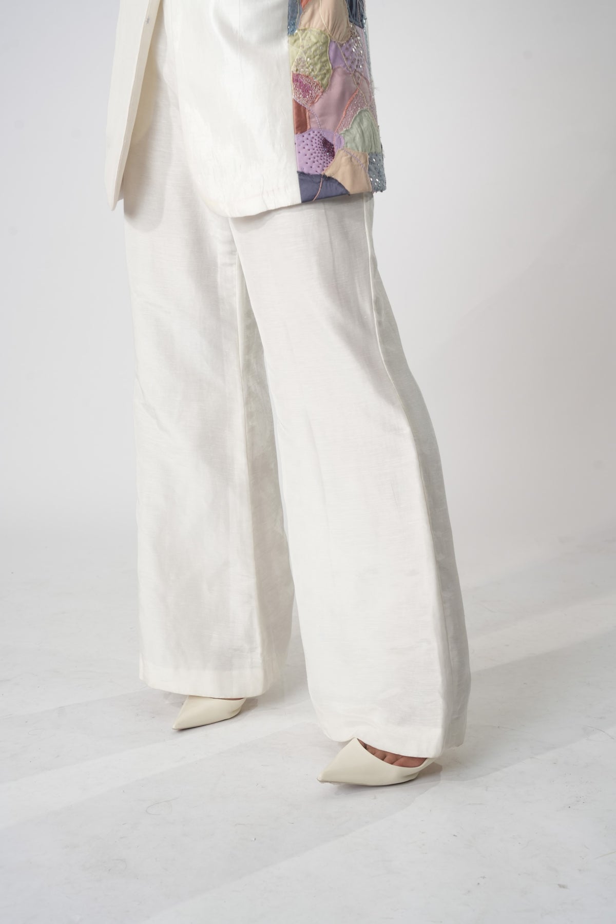 Patchwork Flared Trousers – Whisper - White