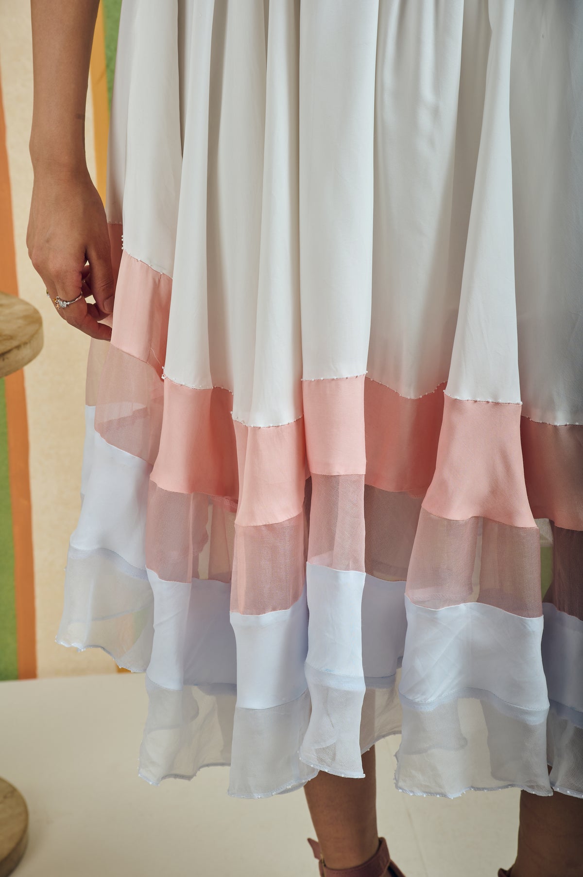 Tiered Organza Midi Skirt – Halo - White