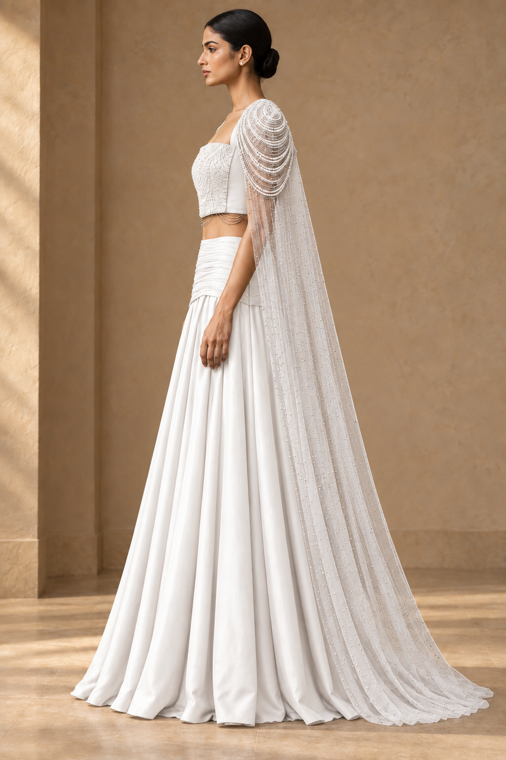 Ankh Draped Palazzo Set (3-piece) - White
