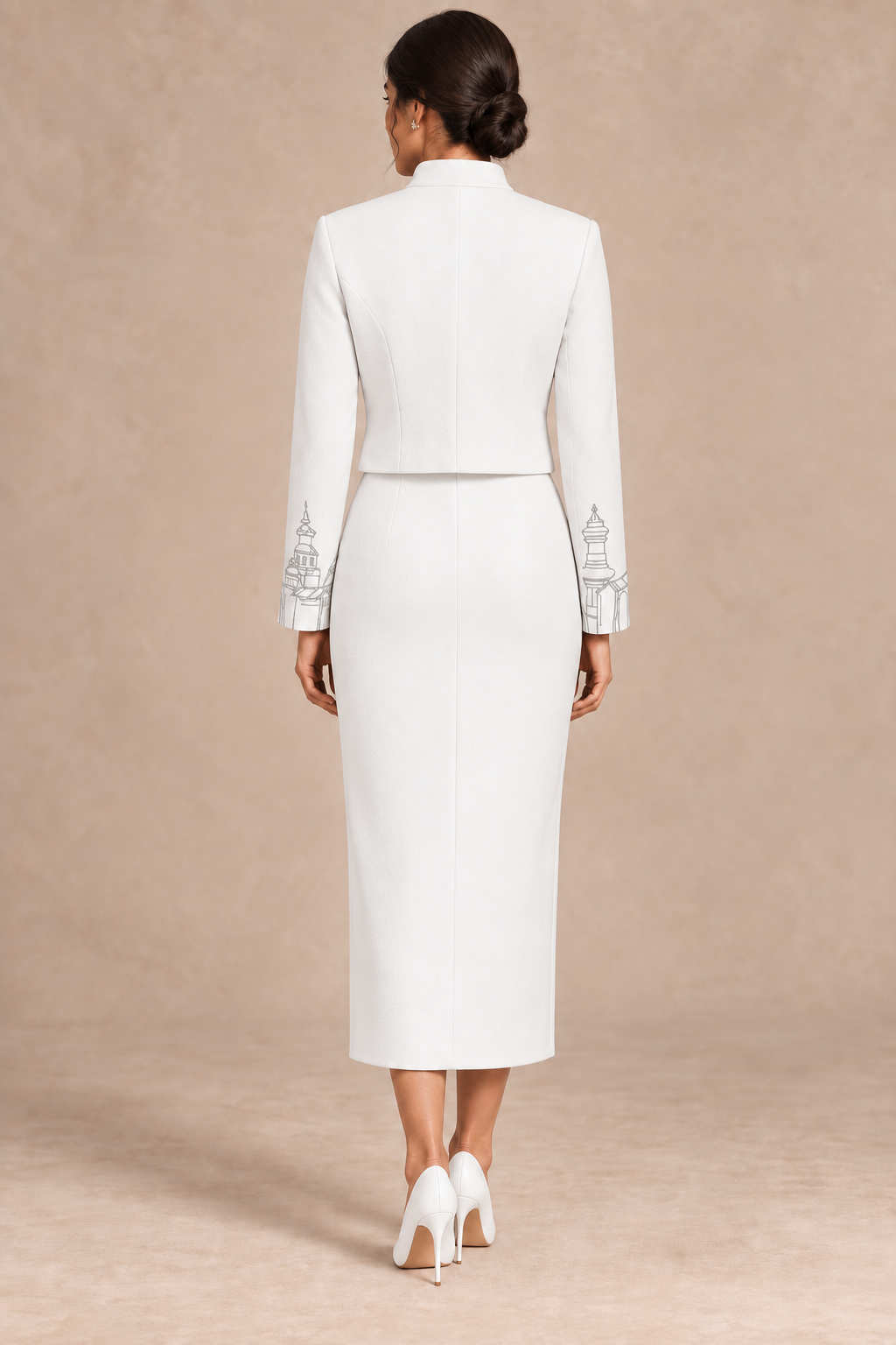 Cuff Embroidered Crop Jacket – Vault - White