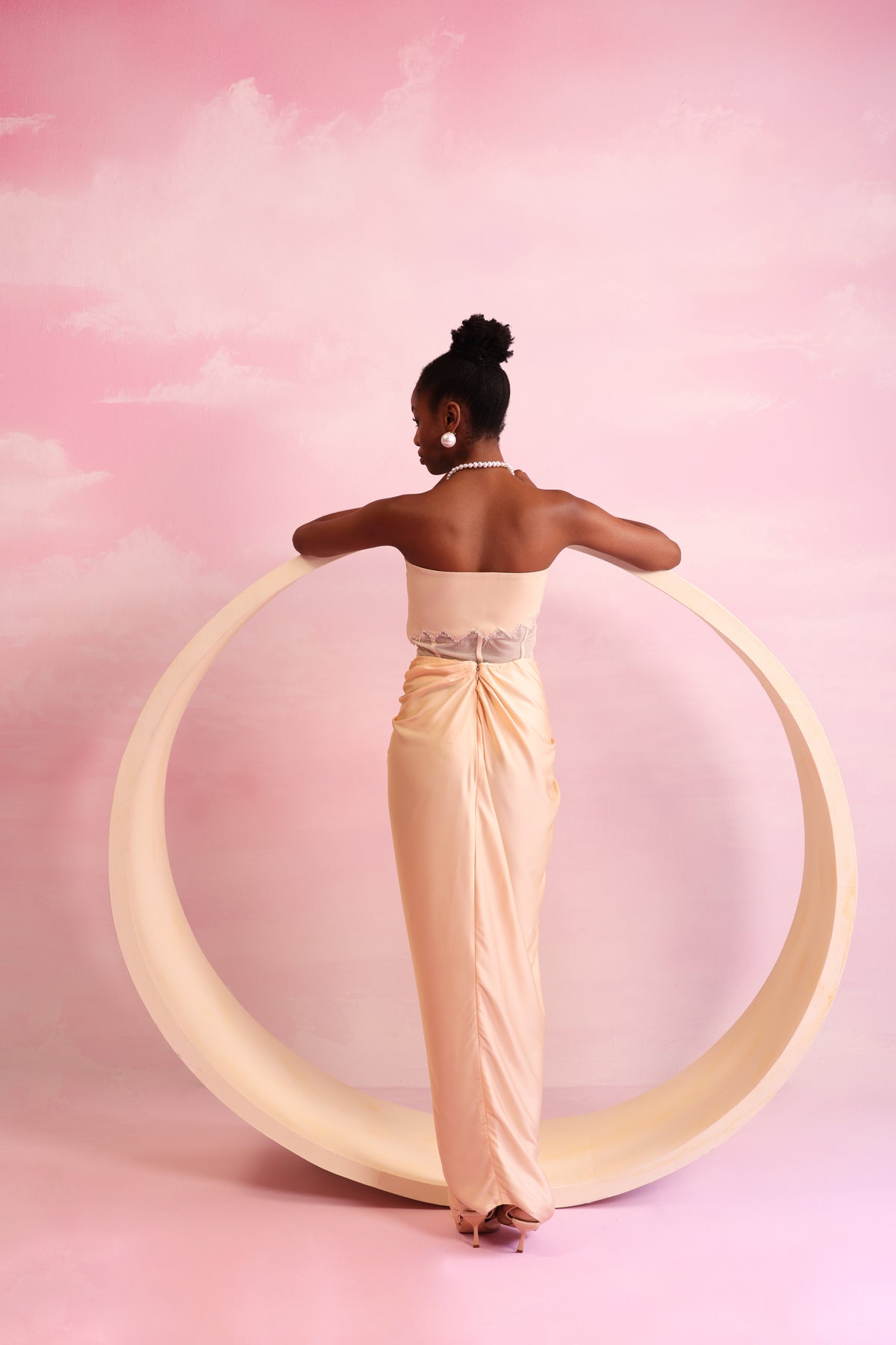 Ruched Knot Drape Skirt – Petal Drift - Nude