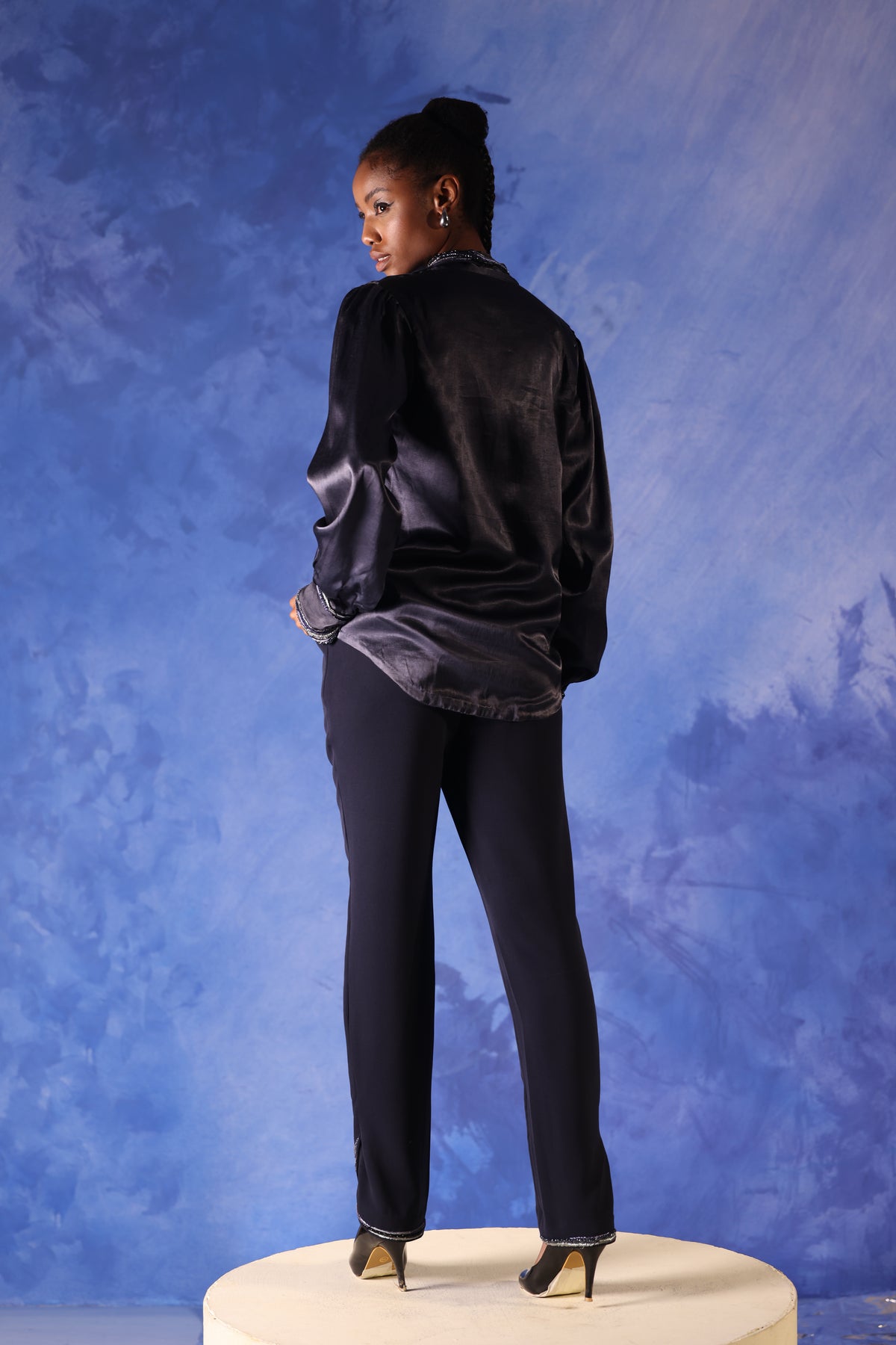 Chelsea Collar Satin Shirt - Stone Blue