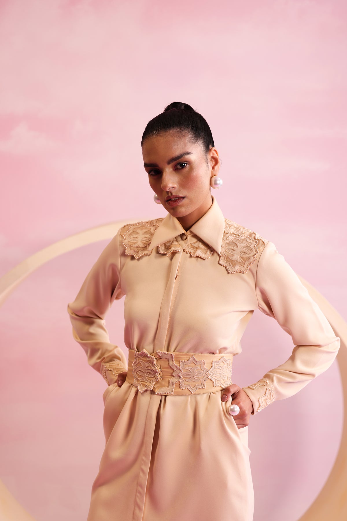 Embroidered Longline Coat Dress – Sylvan Muse - Nude