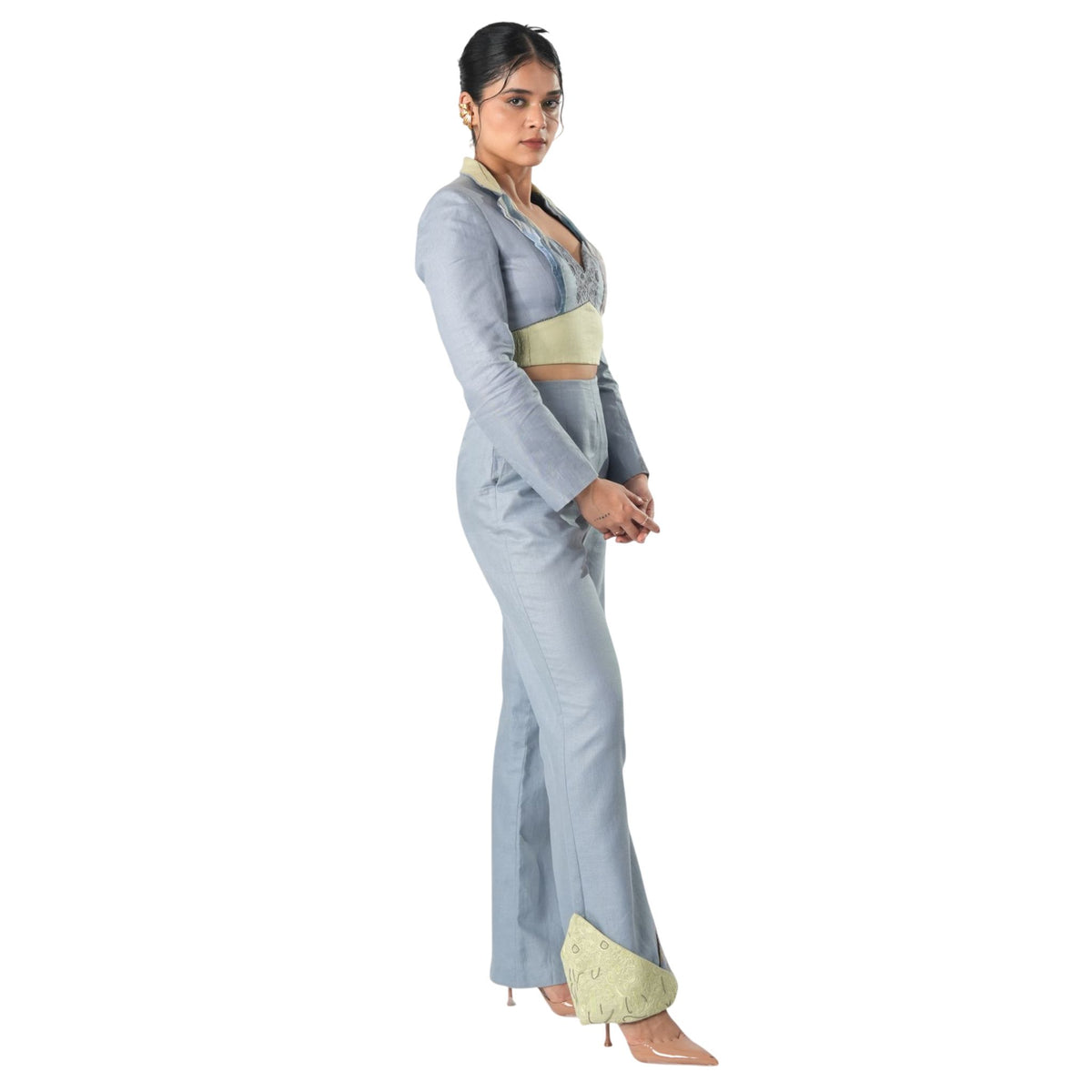 Colour Block Wide-Leg Trousers - Blue
