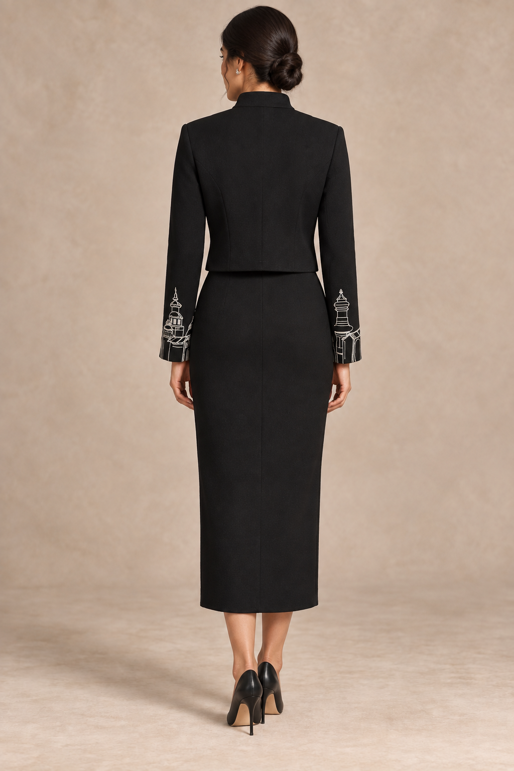 Cuff Embroidered Crop Jacket – Vault - Black