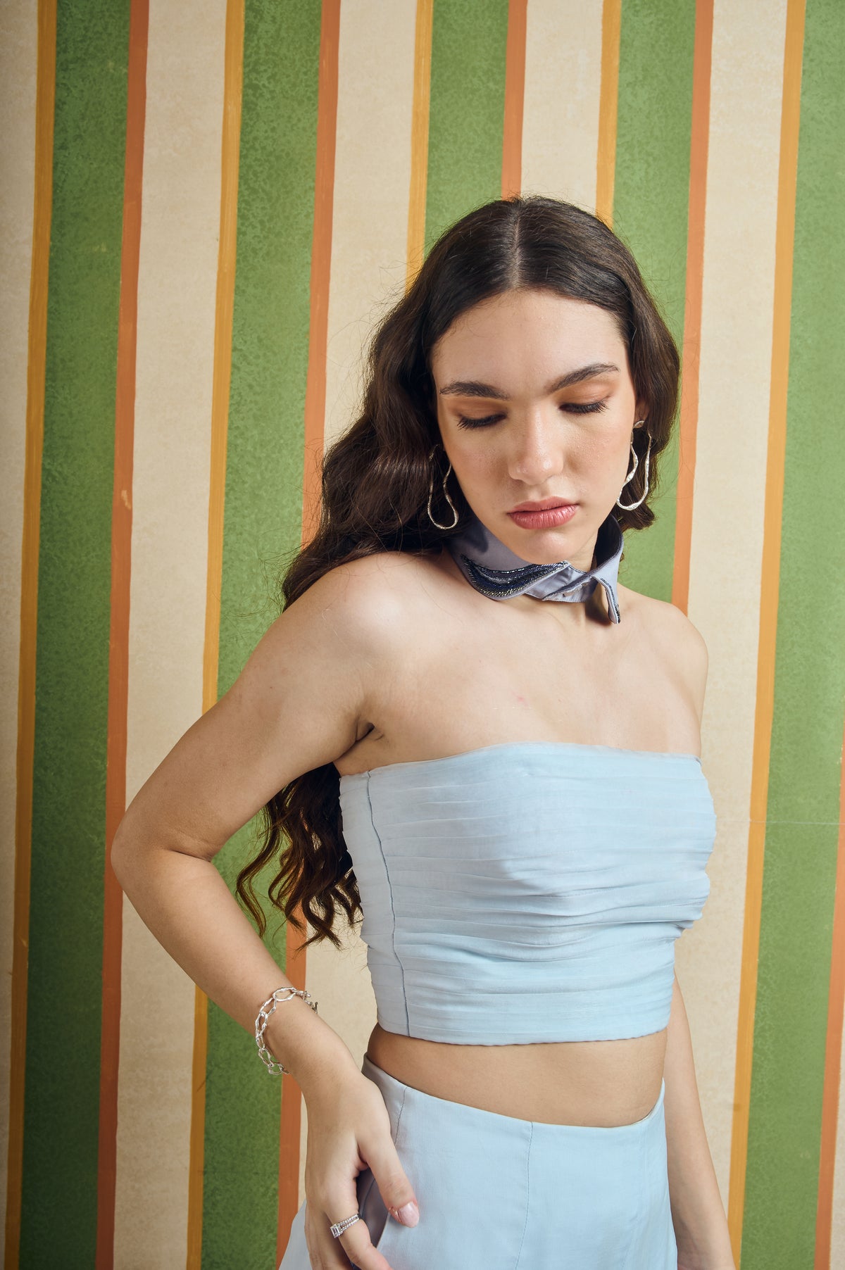 Pleated Organza Bustier – Column - Blue